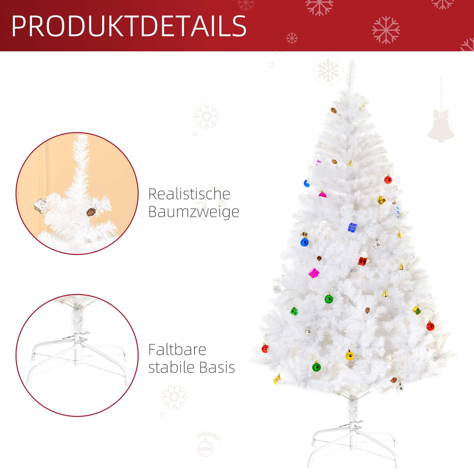 HOMCOM Künstlicher Weihnachtsbaum 180 cm mit Kugeln inkl. Metallständer