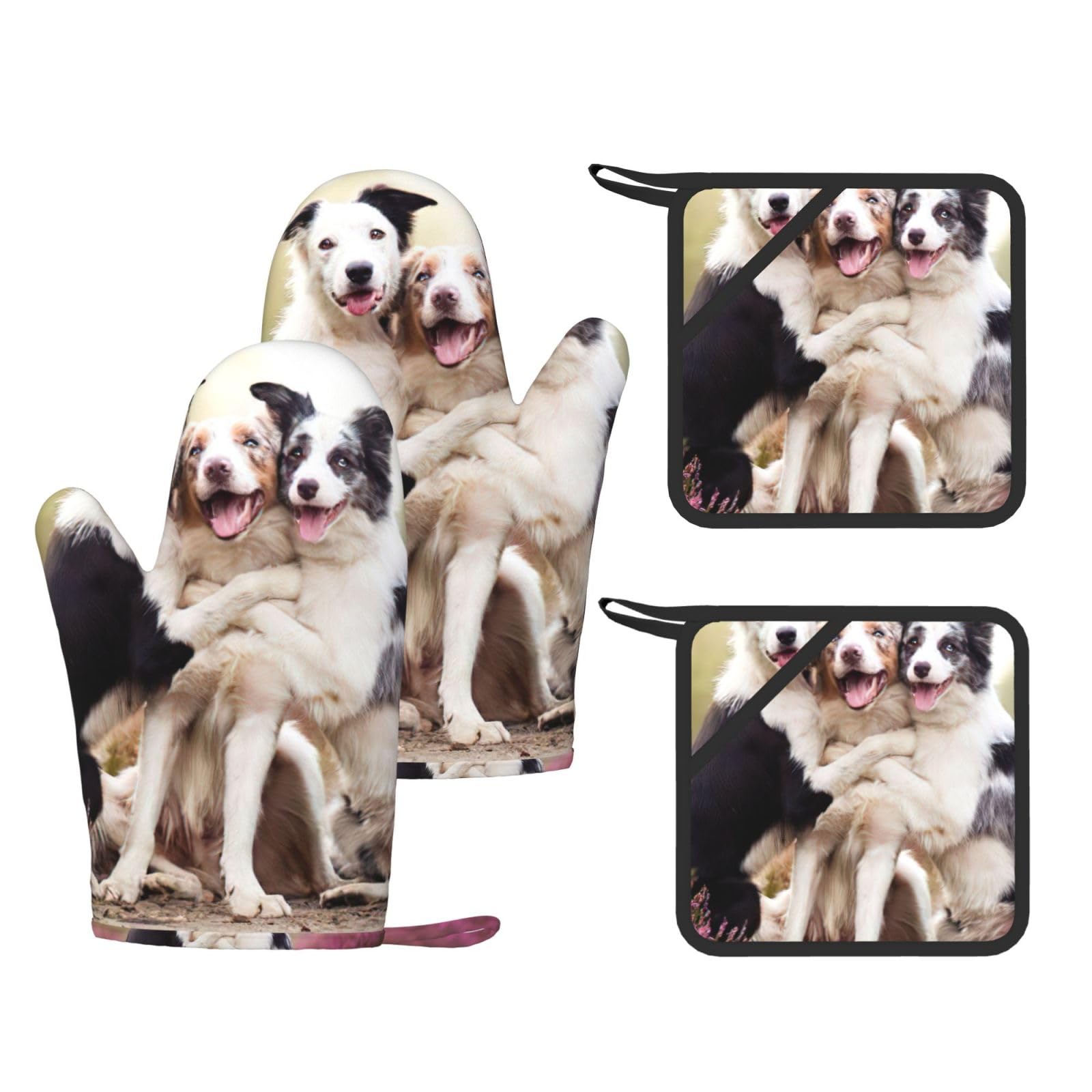 Gants de cuisine en silicone et maniques lot de 4 à motif chien