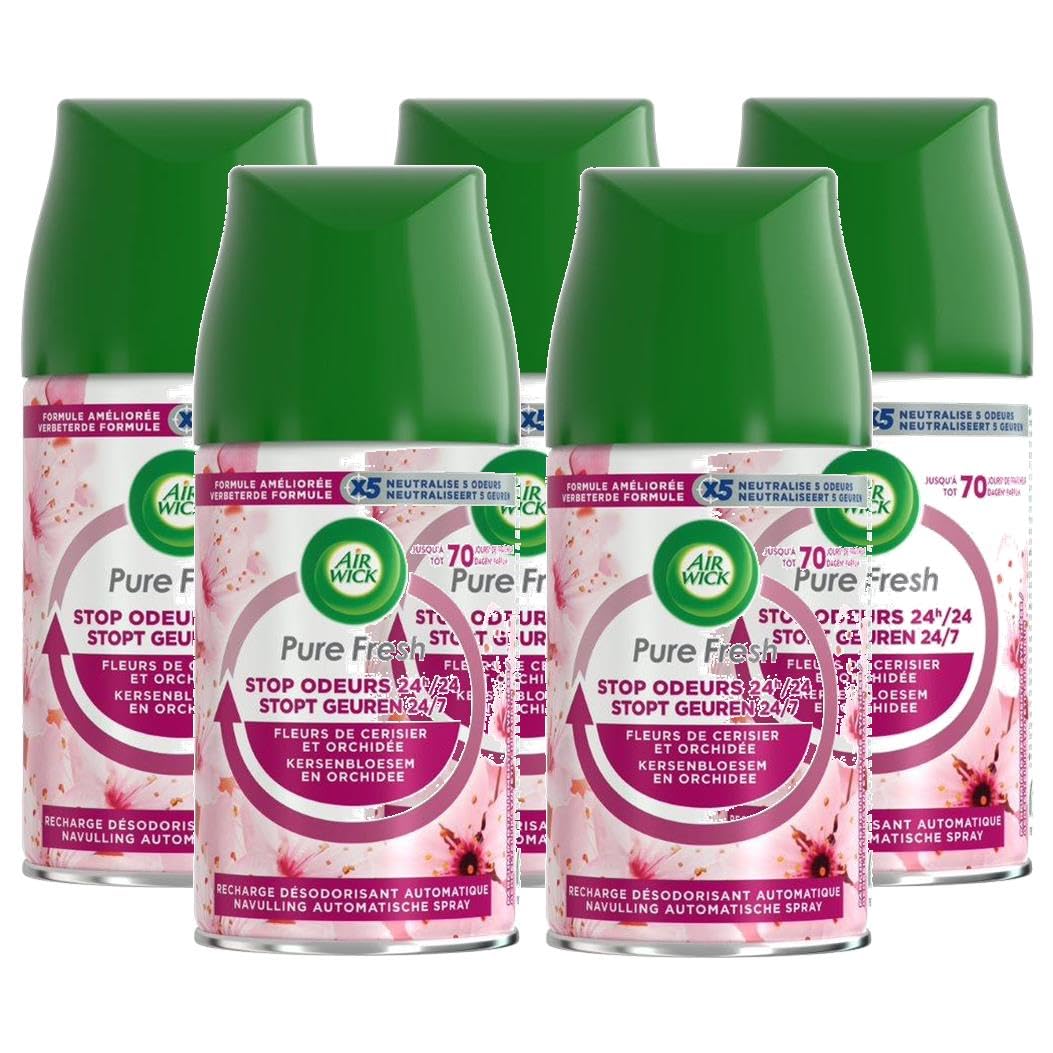 Air Wick Freshmatic Pure Fresh - Recarga de flores de cerezo y orquídea, 5 unidades (5 x 250 ml)