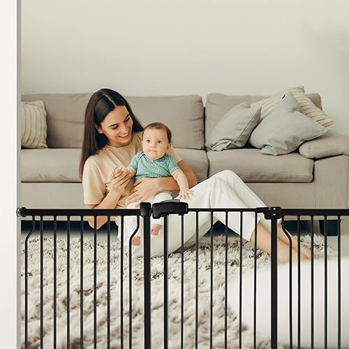 Miniatura 7 de Puerta de bebé extra ancha para escaleras con puerta, 30 pulgadas de alto 57.1 a 66.5 pulgadas de ancho, fácil de instalar, puerta para perros en