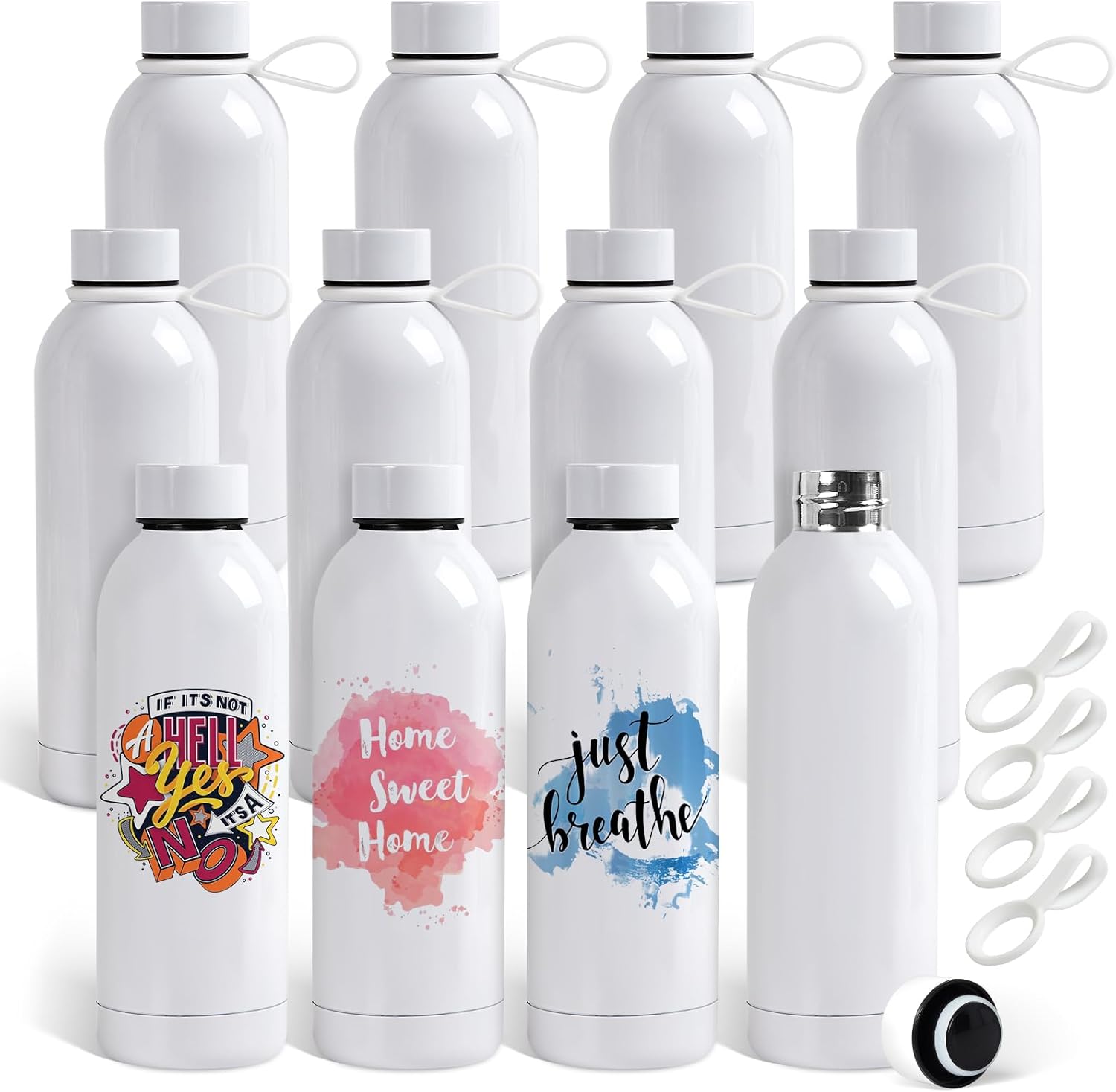 12 Pack 17 oz Sublimation Tumblers Bulk, Double-wall Insulated Stainless Steel Water Bottle Sublimation with Silicone Ring for Office,Gym,Travel, White