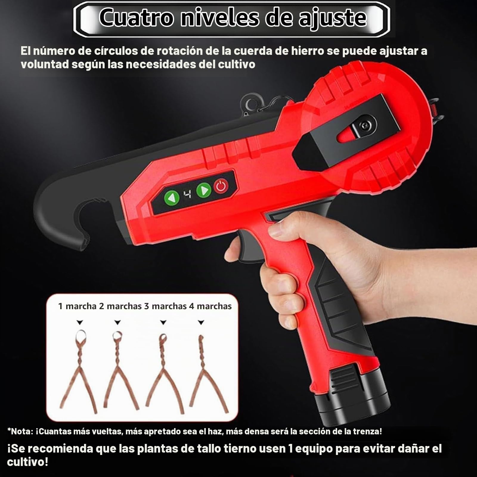 Máquina Atadora De Plantas Eléctrica De 4 Engranajes, Máquina Atadora De Vides Eléctrica De Mano con Batería, Herramienta para Atar Ramas De Jardín con Guantes para Atar Vides, Liviana