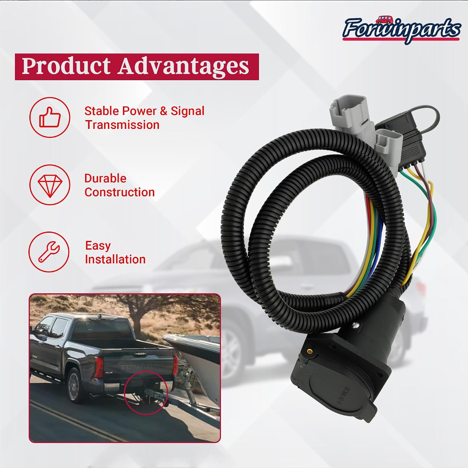 Forwinparts 7 Way Blade and 4 Way Flat Trailer Wiring Harness Adapter for 2007 2008 2009 2010 2011 2012 2013 Toyota Tundra 43395 Vehicle Side Dual Output T-Connector Plug Harness