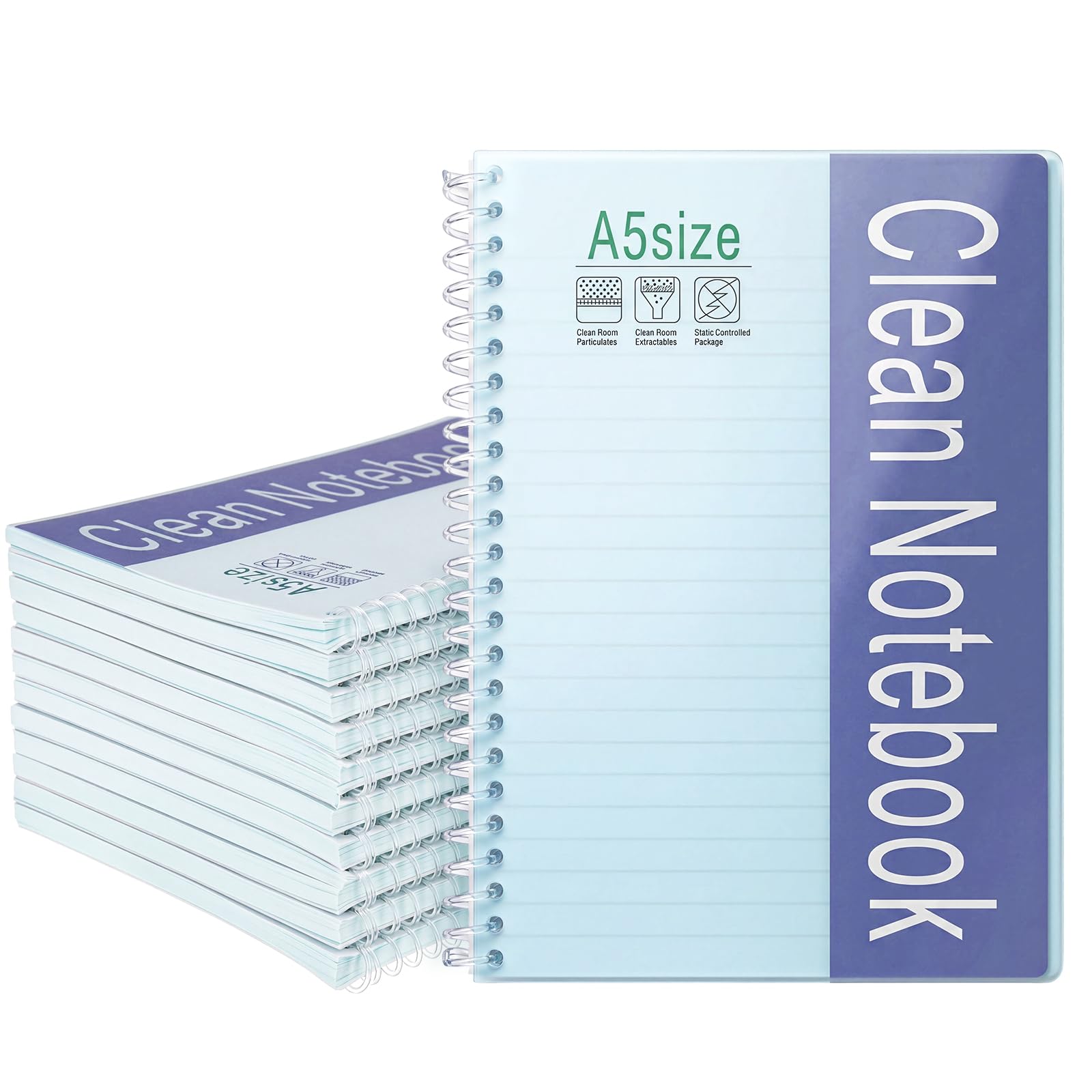 Maitys Reinraum-Notizbücher, A5-Größe, 50 Blatt, antistatisch, Esd Labor Notizbuch mit durchscheinendem PP-Einband, College-liniert, Spiralbindung für Labor, Halbleiter und Pharmazeutische
