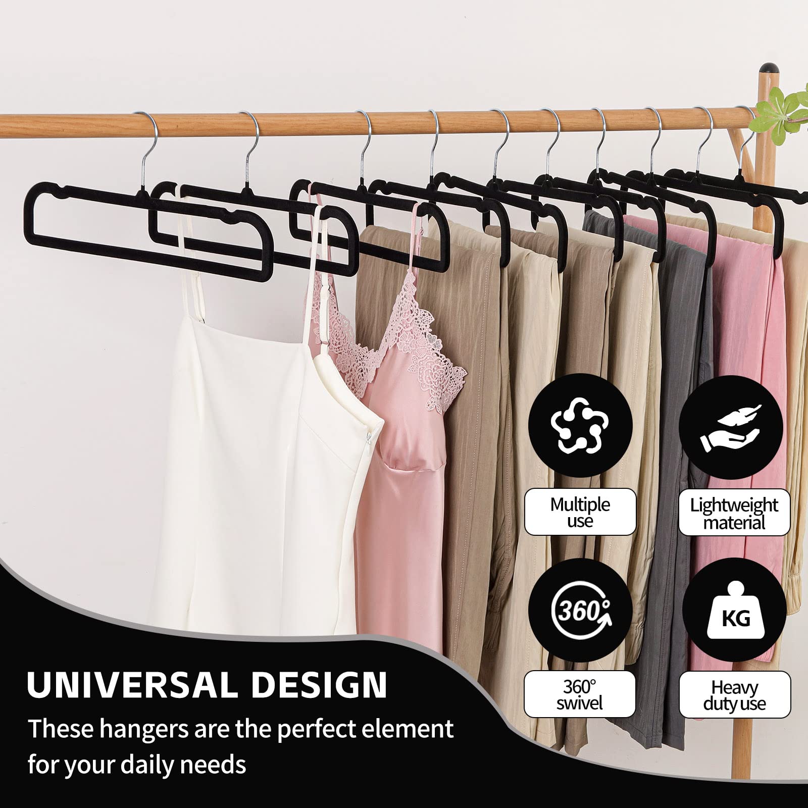 Grucce Pantaloni Velluto,10 Pezzi Gruccia Pantalone in Vellutate,35cm Stampelle per Pantaloni Appendini per Pantaloni,Grucce Salvaspazio Pantaloni con Rotante 360°per Jeans,Vestiti,Sciarpe(Nero)