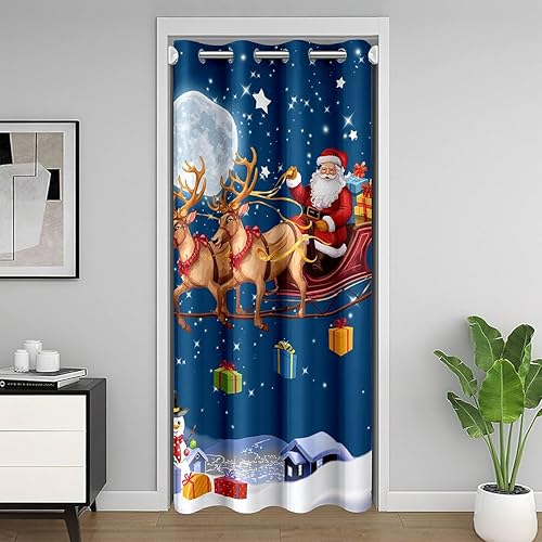 Miniatura 10 de Cortina de puerta con diseño de reno dorado con diseño de copos de nieve blancos, con ojales en la parte superior, feliz año nuevo, rojo y blanco,