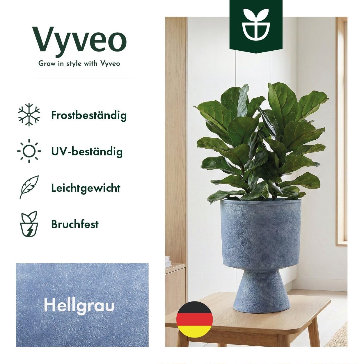 Blumentopf Monolith - 40x52 - Hellgrau (Retro) - Blumentopf für den Innen- und Außeneinsatz - Übertopf - Pflanztopf - Pflanzgefäß