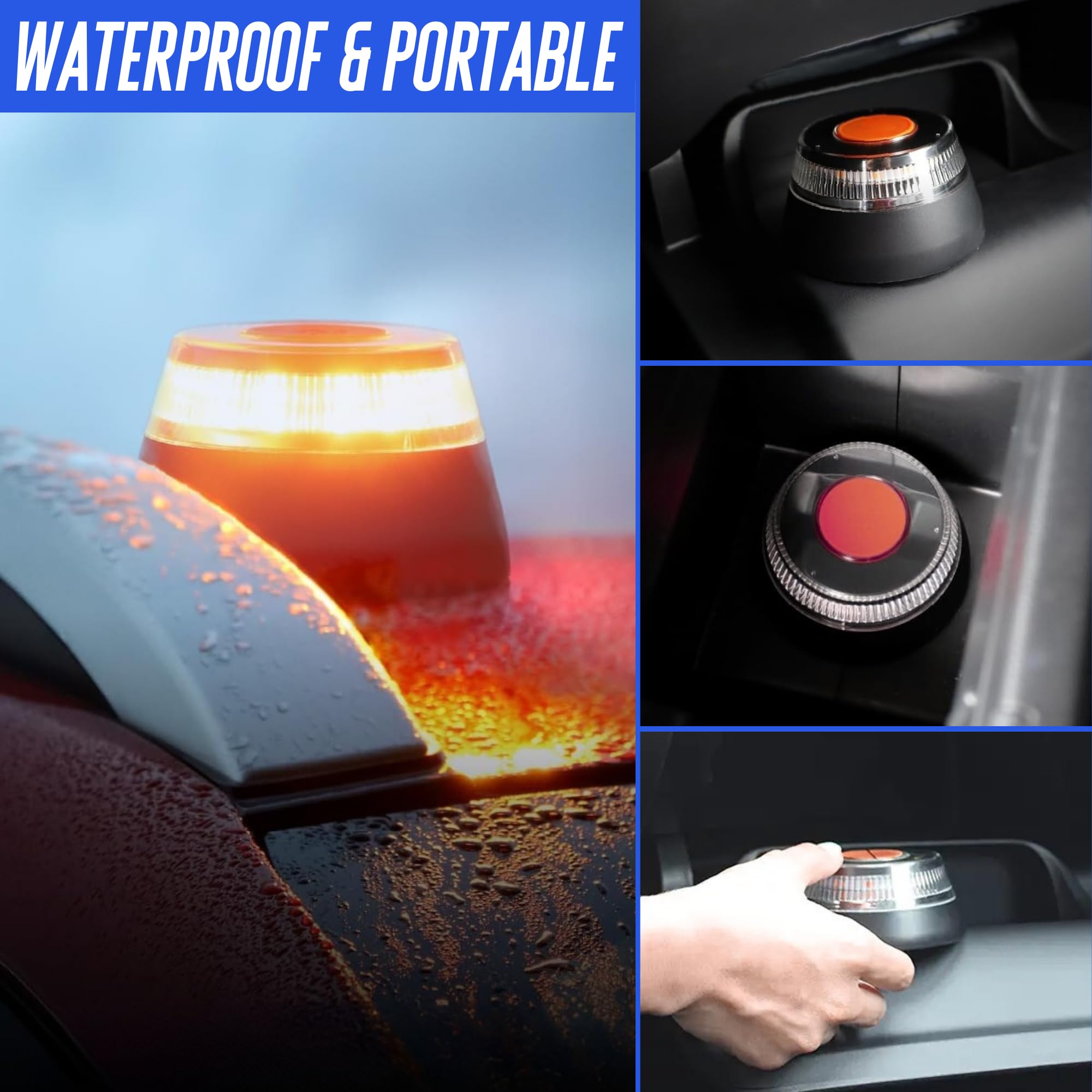 MAGIC SELECT 4X Luz Emergencia V16 Homologada por DGT con Geolocalización para Señalización en Carretera de Vehículo, Coche y Moto. Base Imantada, 3 Pilas AA Incluidas.