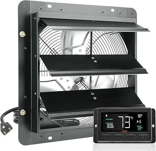 VEVOR Ventilador de escape de obturador, 14 pulgadas con controlador de humedad de temperatura, motor EC, 1513 CFM, ventilador de ático de montaje