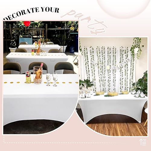 Miniatura 6 de YMHPRIDE Paquete de 6 fundas de mesa de elastano blanco de 6 pies para mesas de 6 pies, manteles plegables de color blanco para mesa rectangular