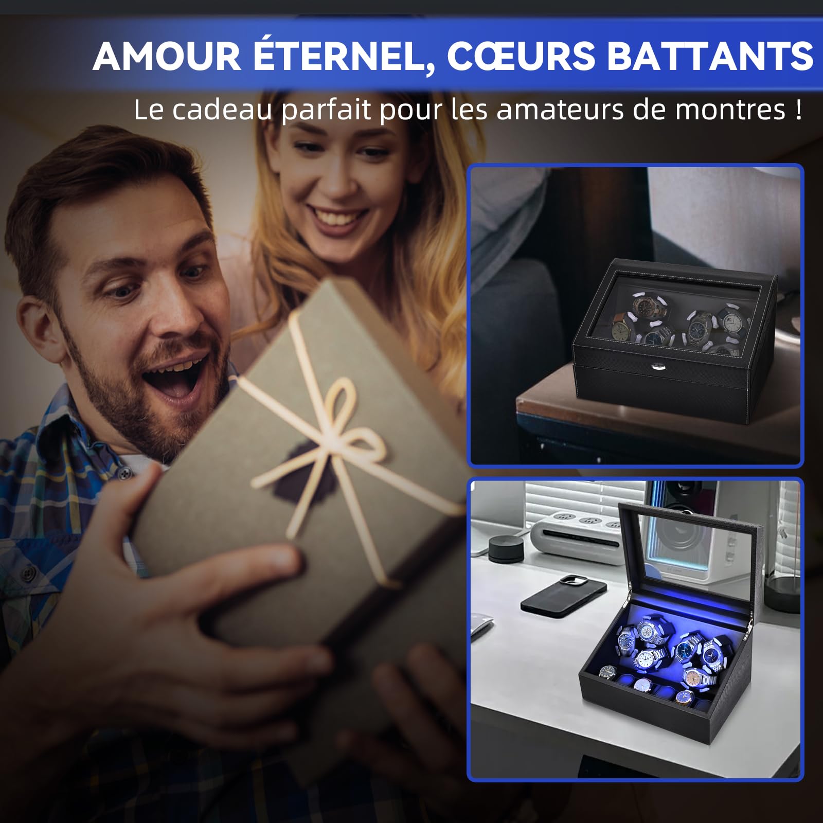 Hightall Remontoir Automatique pour 6 ou 12 Montres avec Moteur Ultra-Silencieux (<5dB)