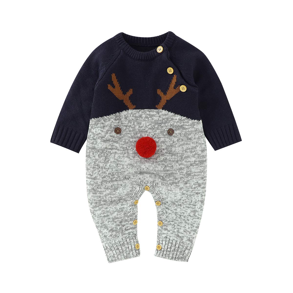 BéBé Filles Barboteuse à Manches Longues Combinaison Pulls TricotéS Renne Tenue Automne Hiver VêTements DéContractéS