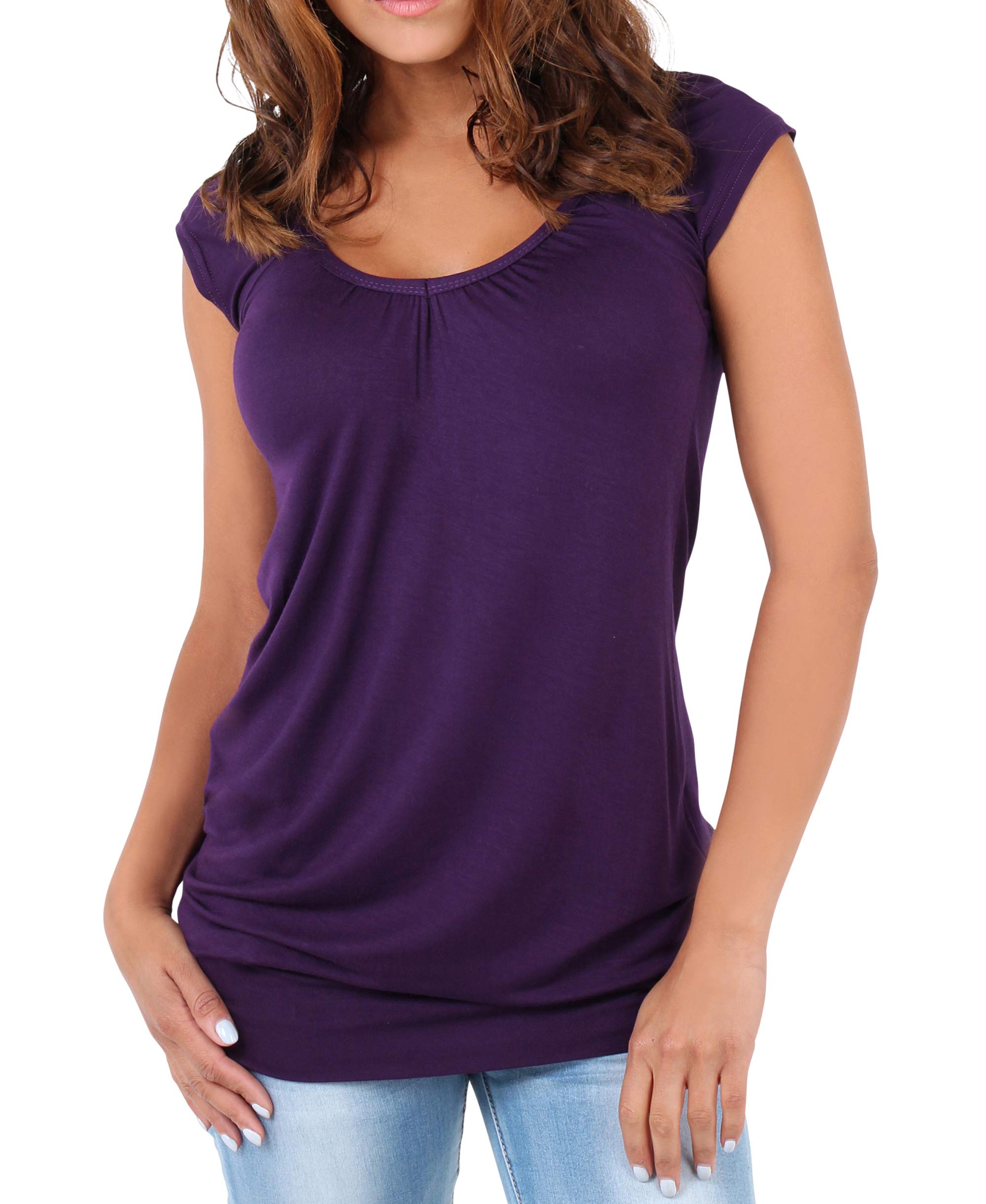 Womens Short Sleeve Long Top T-Shirt V-Neck Jersey Blouse