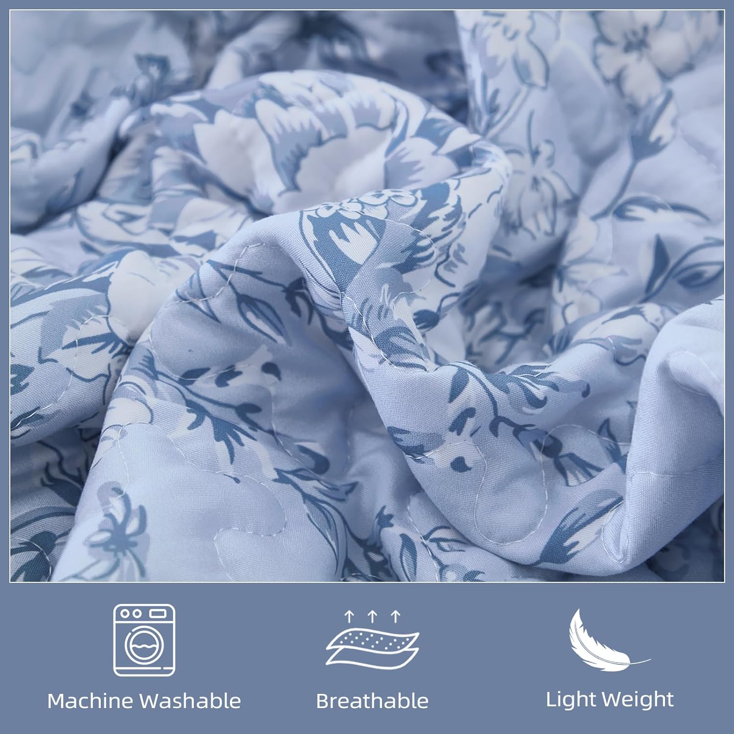 WONGS BEDDING Botanical King Quilt Bedding Set, Soft Blue Bedspread image 5