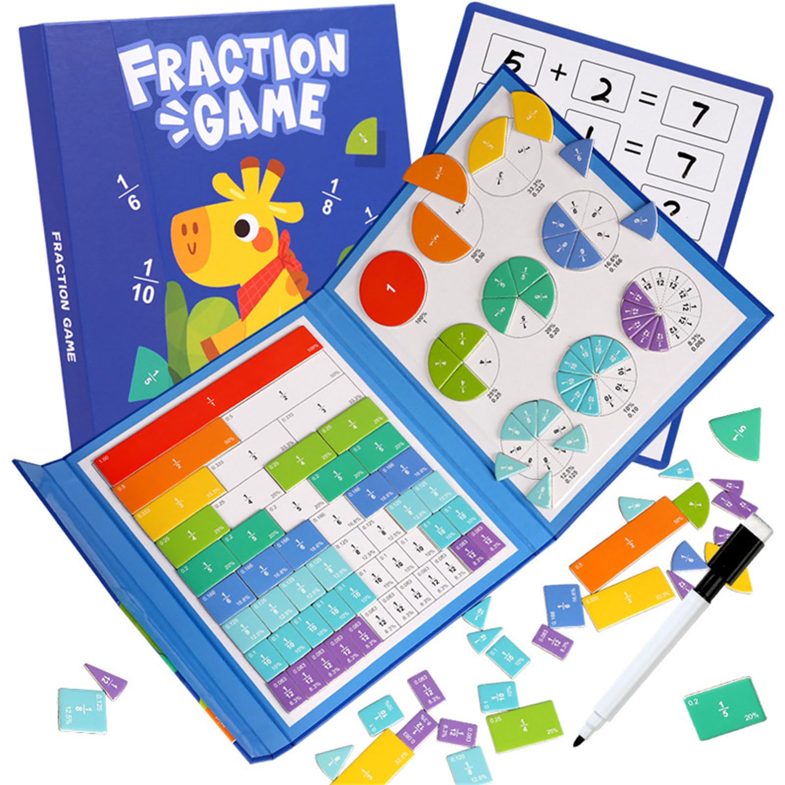 Fraction Tiles & Fraction Circles Learning Puzzle Game Set for Preschool Math Manipulatives Educational Tool Educational Puzzle Game for School