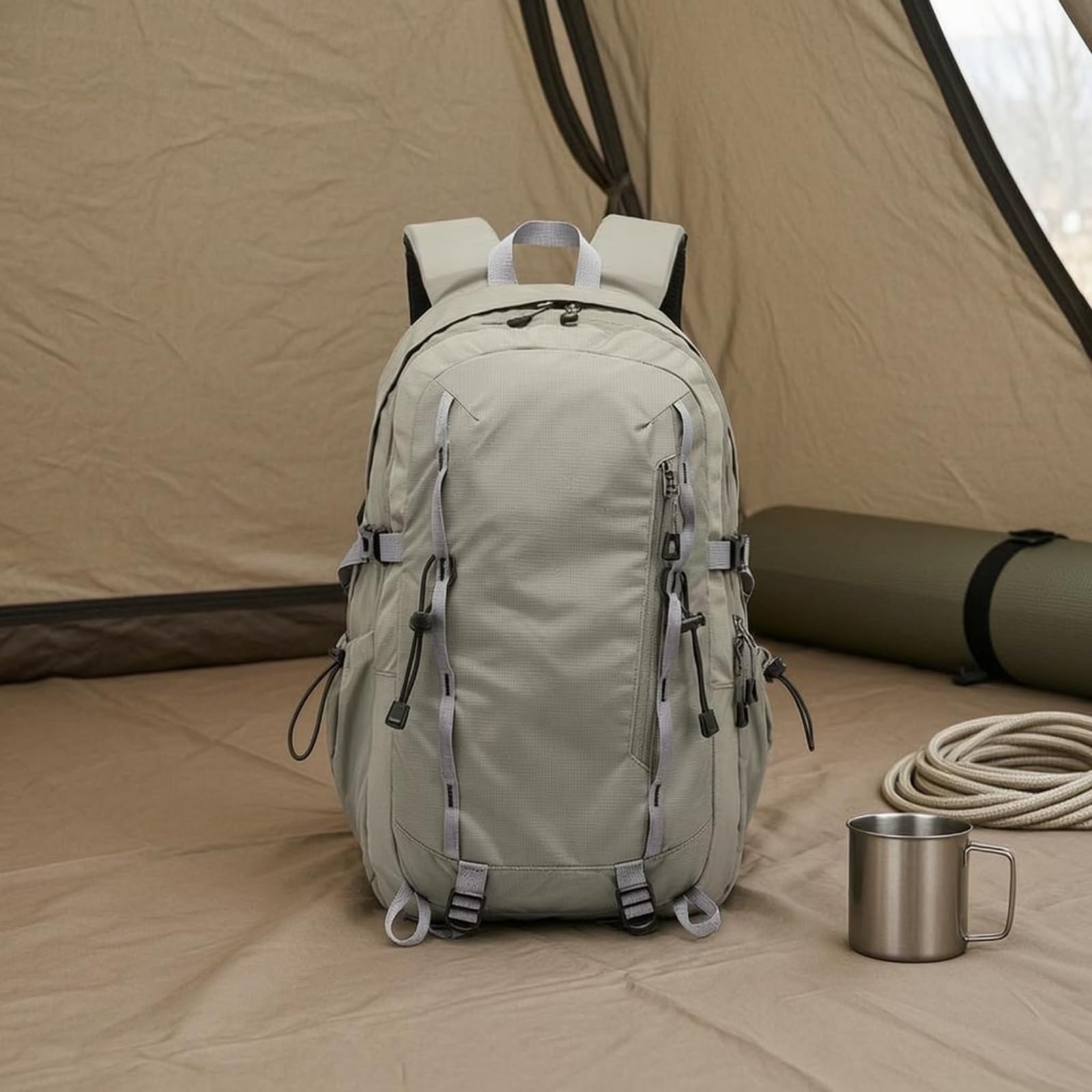 Zaino Trekking Leggero Spallacci Imbottiti Zaino Hiking Strutturato Tasche Laterali Elastiche Backpack da Montagna per Escursionisti, Escursioni, Grigio, Grigio Qingluan