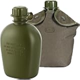 M-Tac Canteen Water Bottle - 1 Quart Water Canteen (34 Oz/1L) - Tactical Water Bottle for Military Hiking Camping Survival (Bottle & Cover Olive)