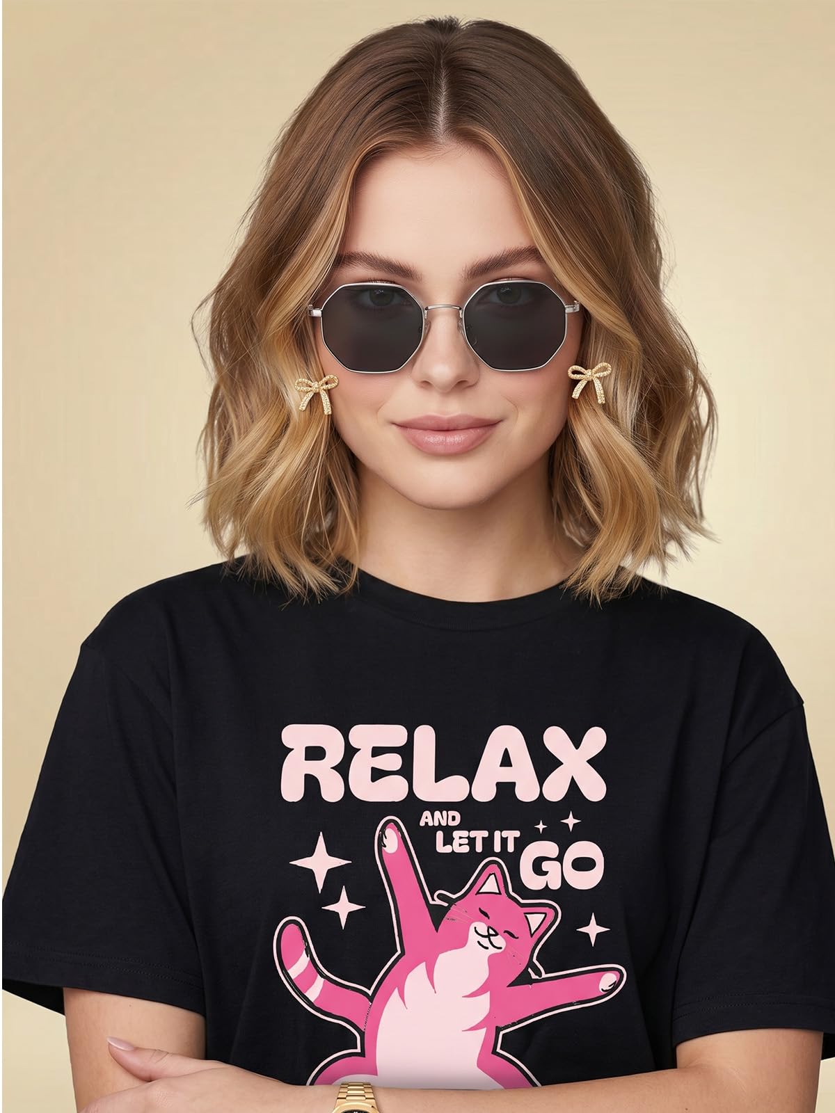 JUNEBERRY® Camiseta estampada de algodón puro para mujer de corte regular para uso diario, viajes y fines de semana (blanco, cisne y negro)