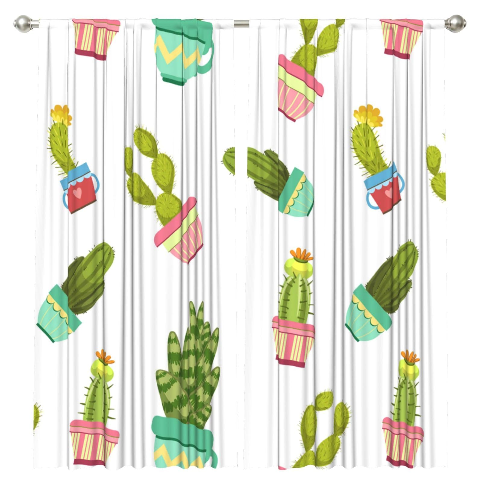 InOmak Cactuses Succulents In Flower Pots, 2 Panels Window Curtains 52 x 84 Inch Blackout Curtains for Living Room Bedroom