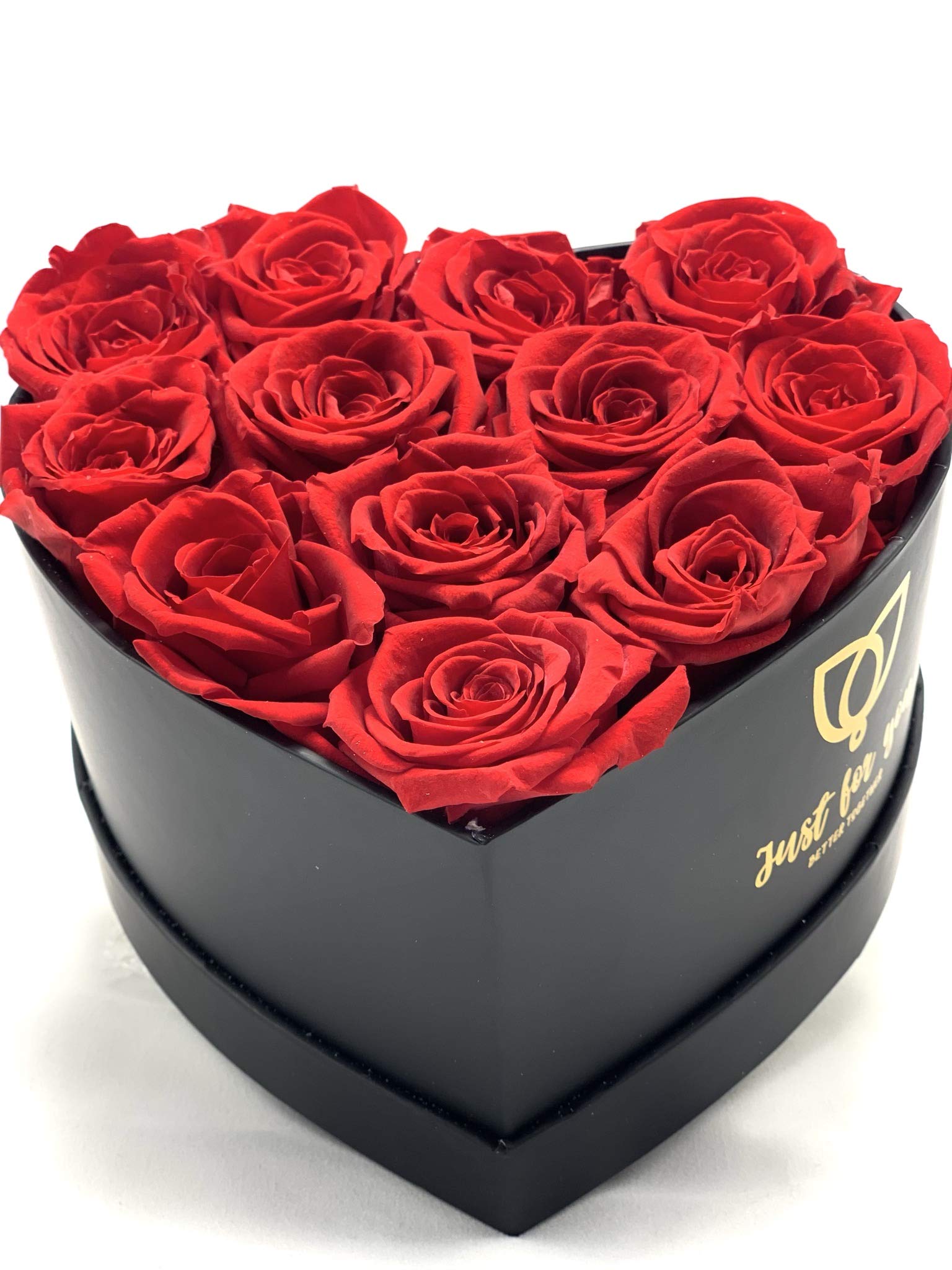 12 Rosas Rojas preservadas en Caja Regalo Corazón Negra Día de la Madre - Rosas eternas San Valentín - Flores preservadas rojas