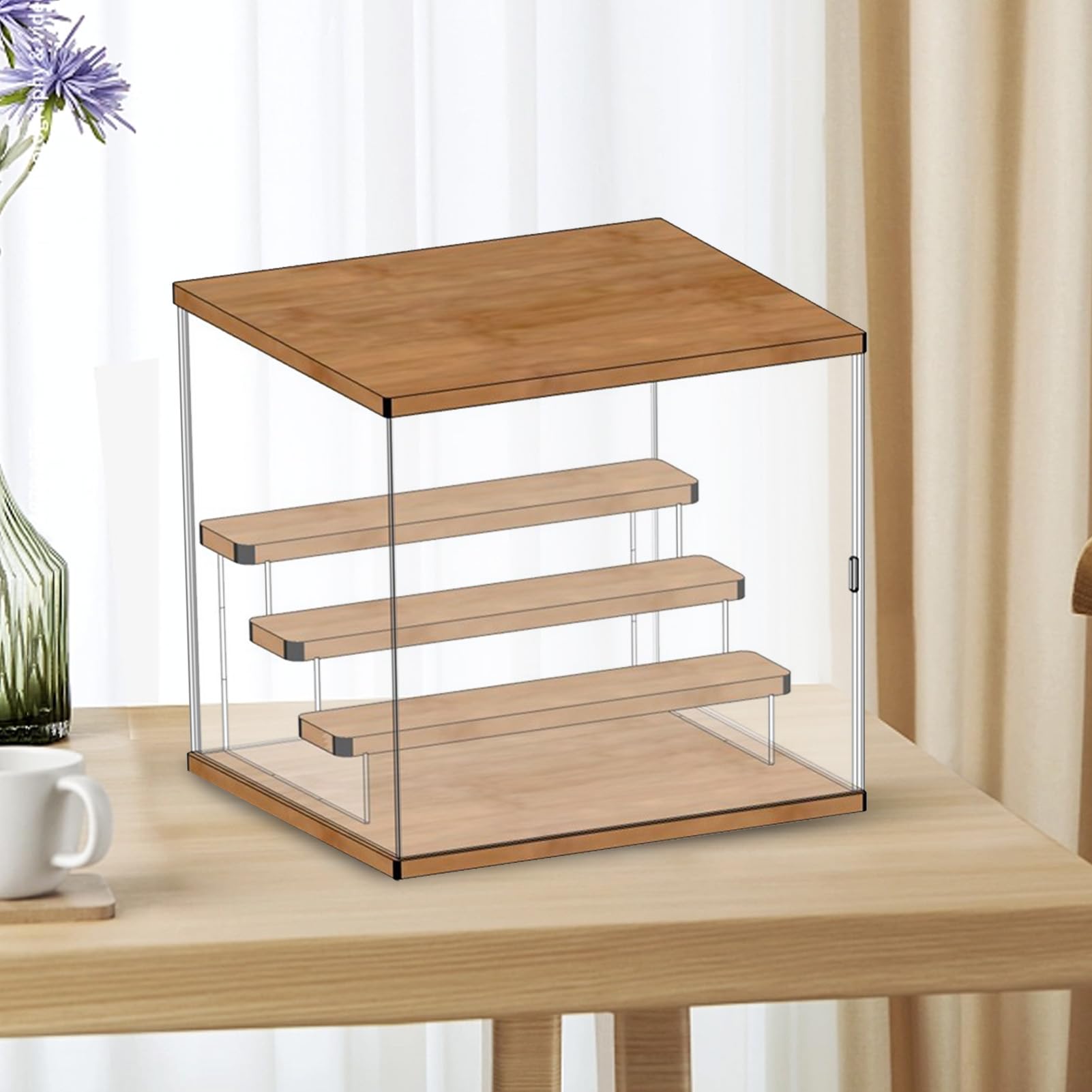 Collectibles Figures Blind Box Storage Display Acrylic Blind Box Showcase Dustproof Toy Doll Organizer Vitrine with Door (4 Tiered Staircase L 32x26x30.4cm)