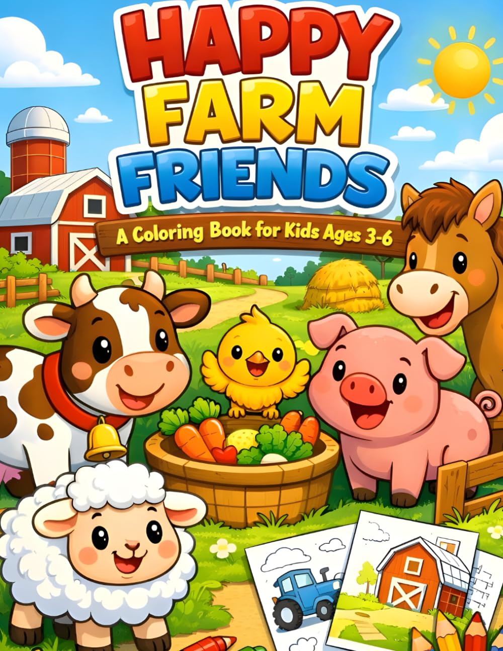 Happy Farm Friends: A Fun and Easy Coloring Book for Kids Ages 3–6: Cute Farm Animals Coloring Book for Toddlers & Preschoolers