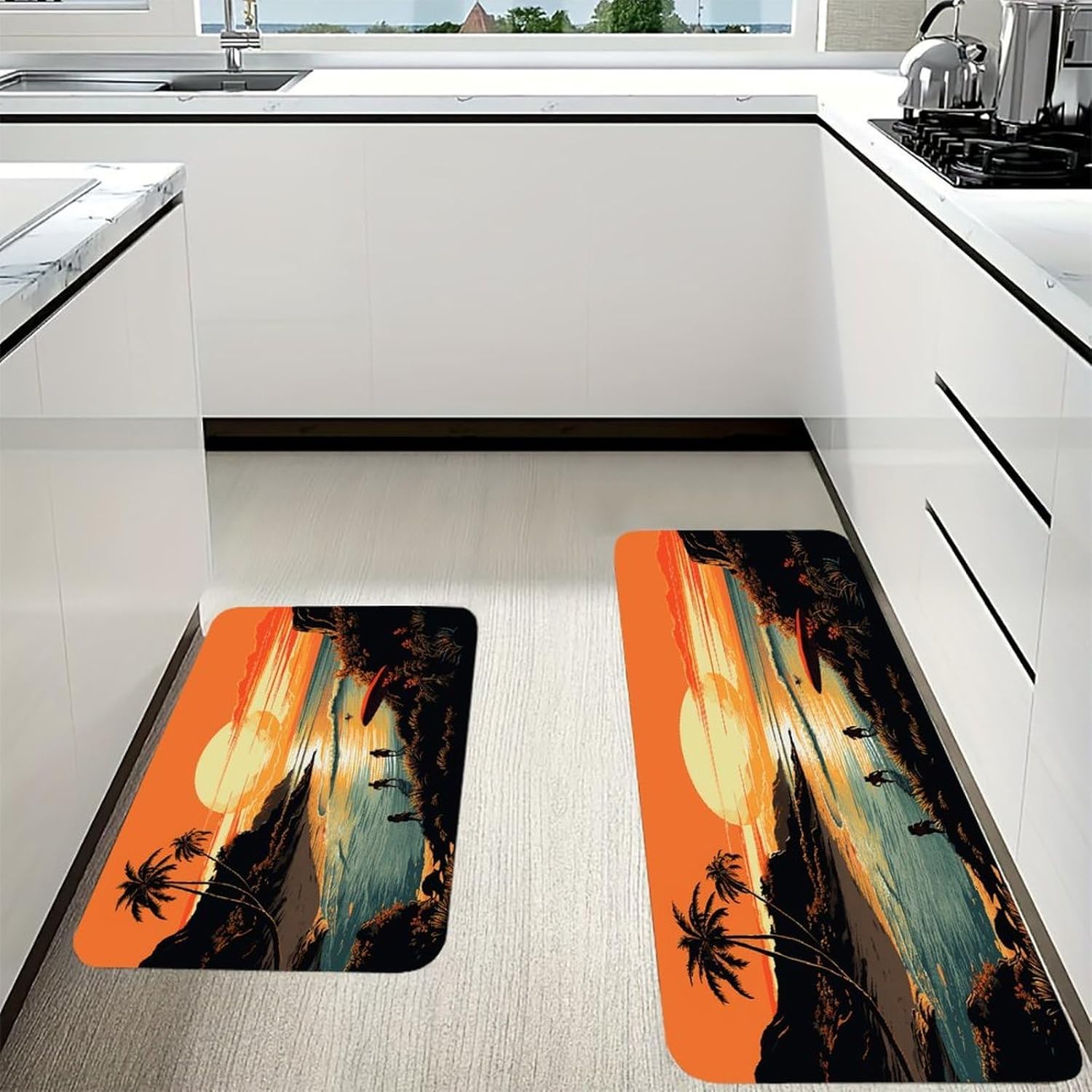 Original Poster for Endless Summer Kitchen Mat Washable Non Slip Rugs Soft Kitchen Mats for Floor Set of 2 PCS Cushioned Absorbent Runner Standing Rugs for Home Sink Laundry Office