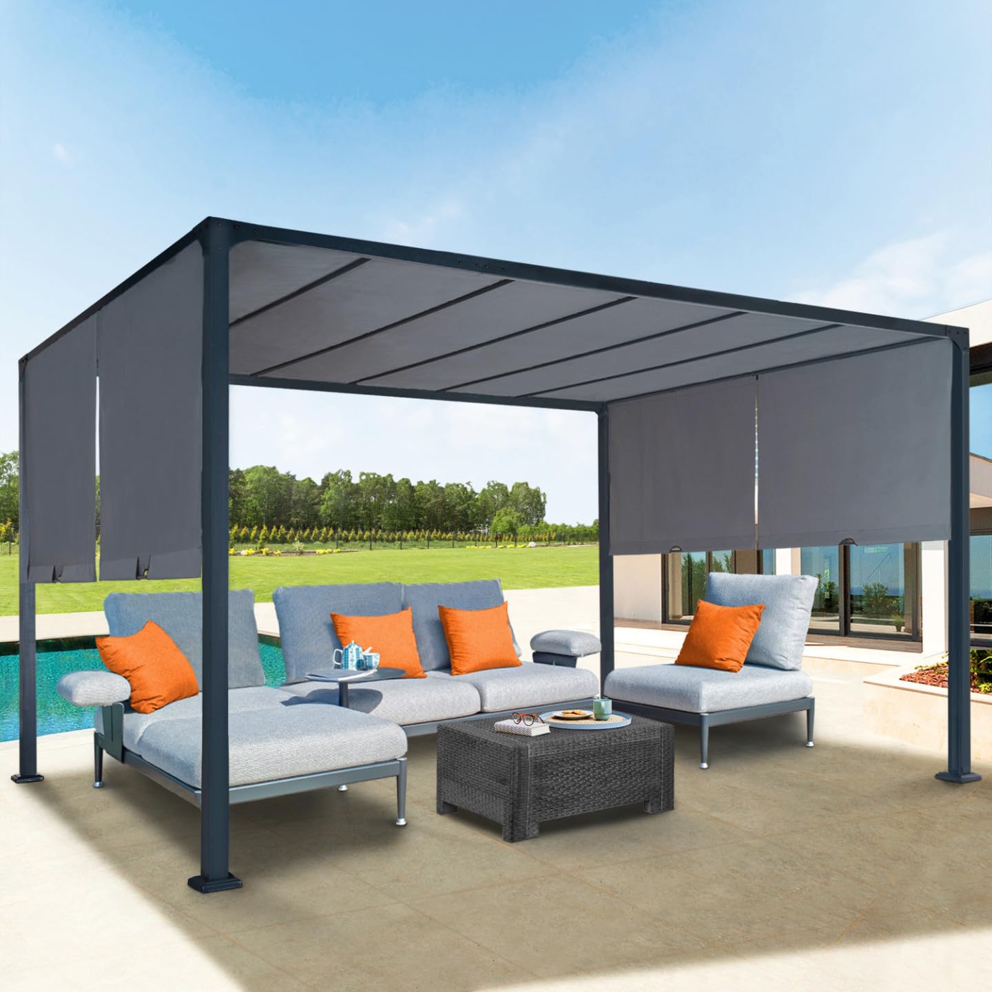 IDMarket - Pergola coulissante 2 pans 3x4 M belvédère de jardin toile gris anthracite