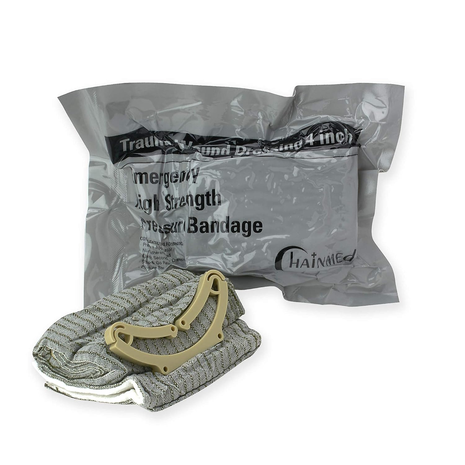 ASA TECHMED 5 Pack Emergency Trauma 4" Israeli Style Bandage, Combat Military Style Battle Wound Dressing First Aid IFAK