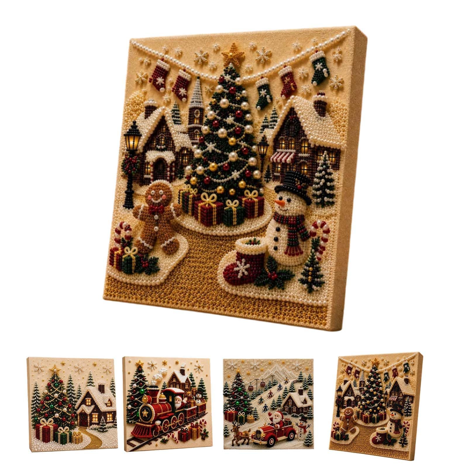 Megatwix I Diy Christmas Pearl Diamond Painting Art Kit With Frame, Christmas Pearl Beads Art Craft For Adults & Beginners, Gemstone Diamond Dots Beads Painting For Home Wall Decor,