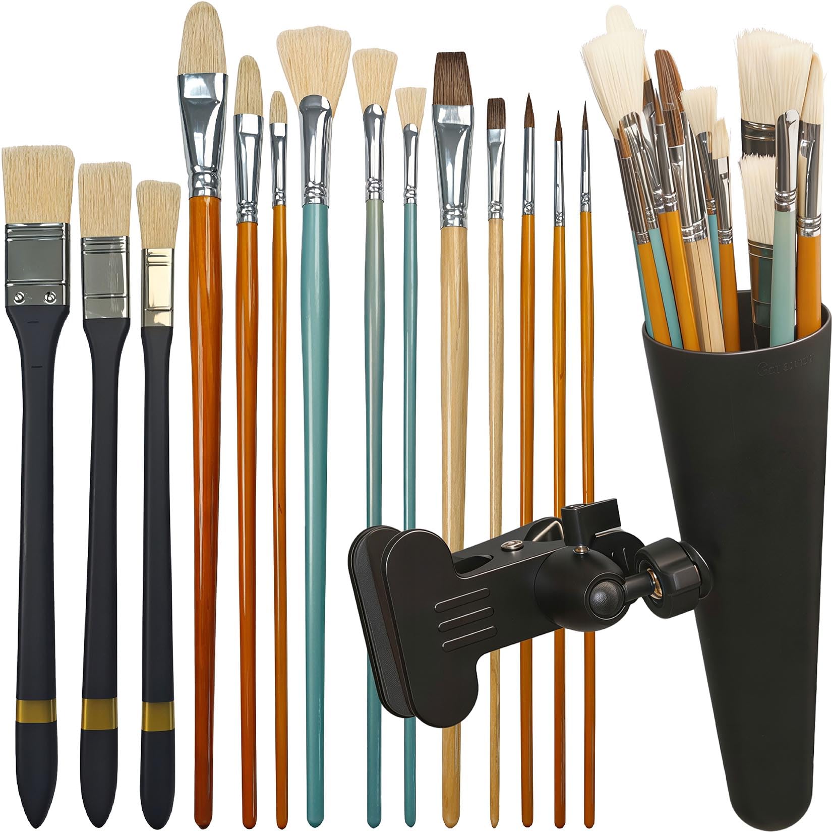 Paint Brush Set, 14 Brushes with Adjustable Clip-On Holder
