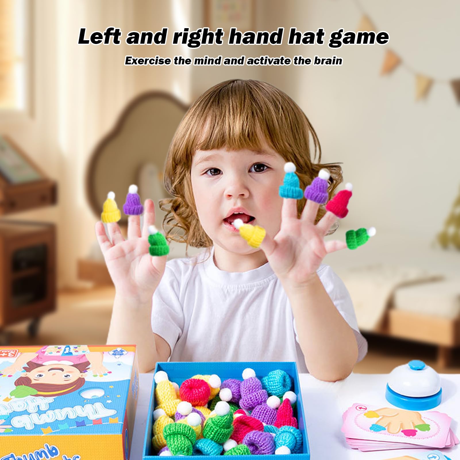 puzzlegame Juego de Sombrero de Dedo | Gorro para Dedos de Knit Game Tricks | Sombreros para Pulgar de Juegos de Mesa con Tarjeta de Juego y Campana | Juego multijugador Juguetes interactivos