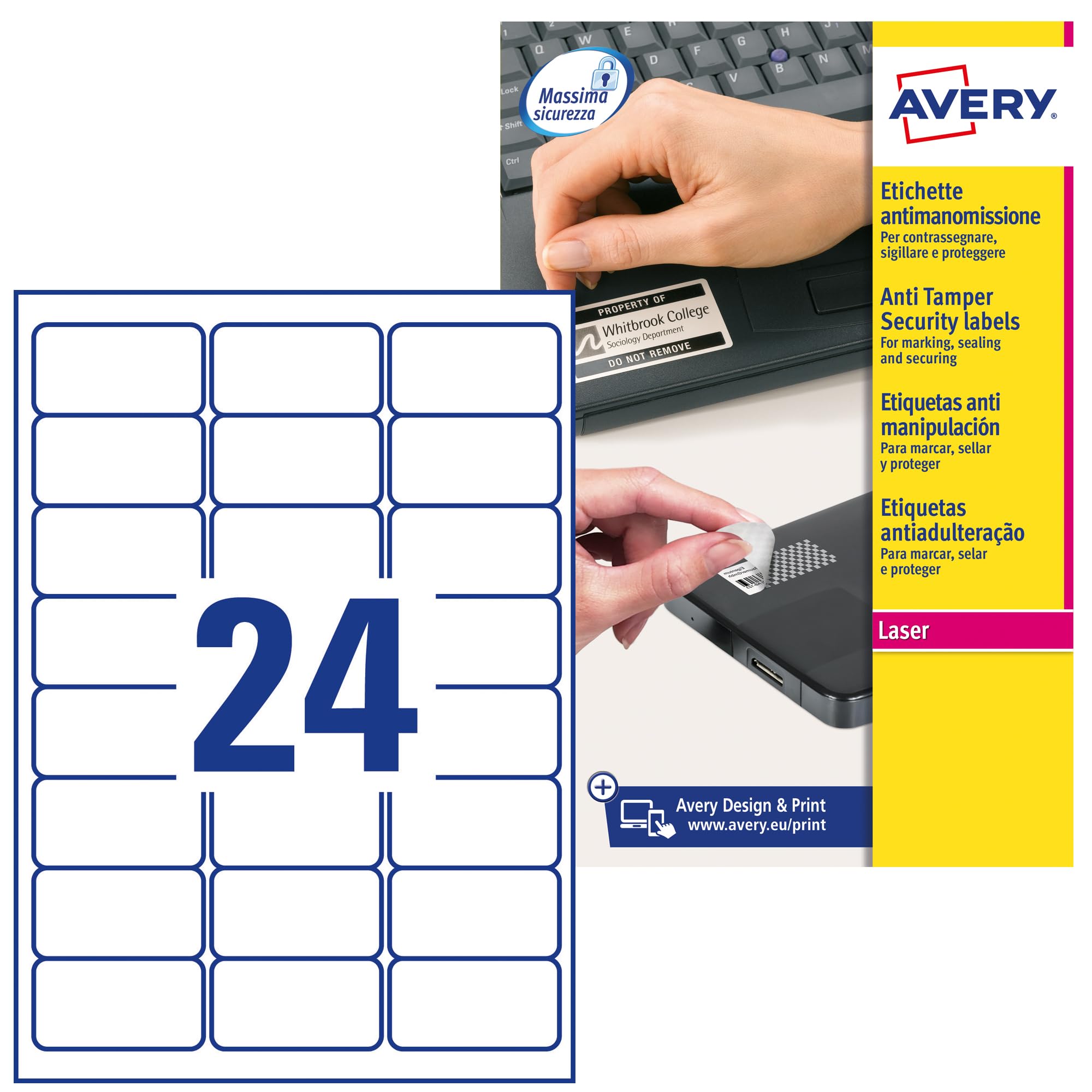 Avery Zweckform L6146-20 Sicherheits-Etiketten 63,5x33,9 mm