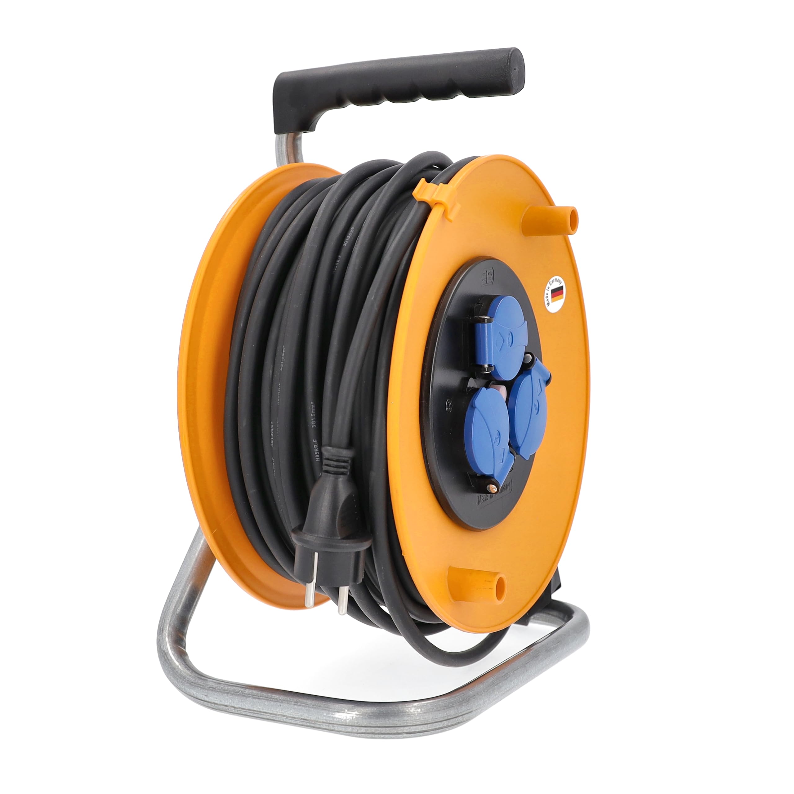 as - Schwabe avvolgicavo 50 m, IP44 esterno, 3 prese NF, interruttore termico di protezione, Made in Germany