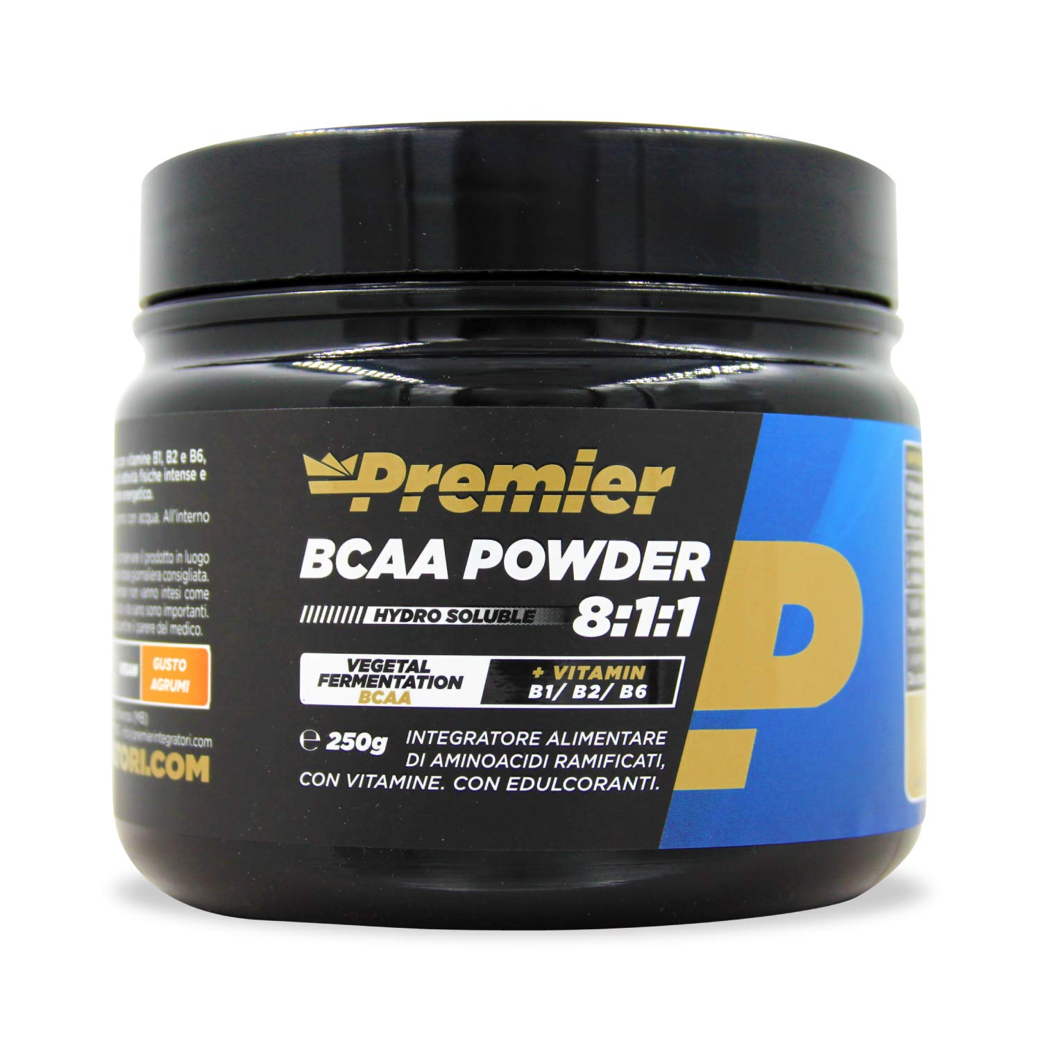 Premier Integratori BCAA Powder 8:1:1-250g | Aminoacidi Ramificati in forma libera idrosolubili di qualità farmaceutica | senza glutine, zuccheri e lattosio - con vitamina B1, B2, B6