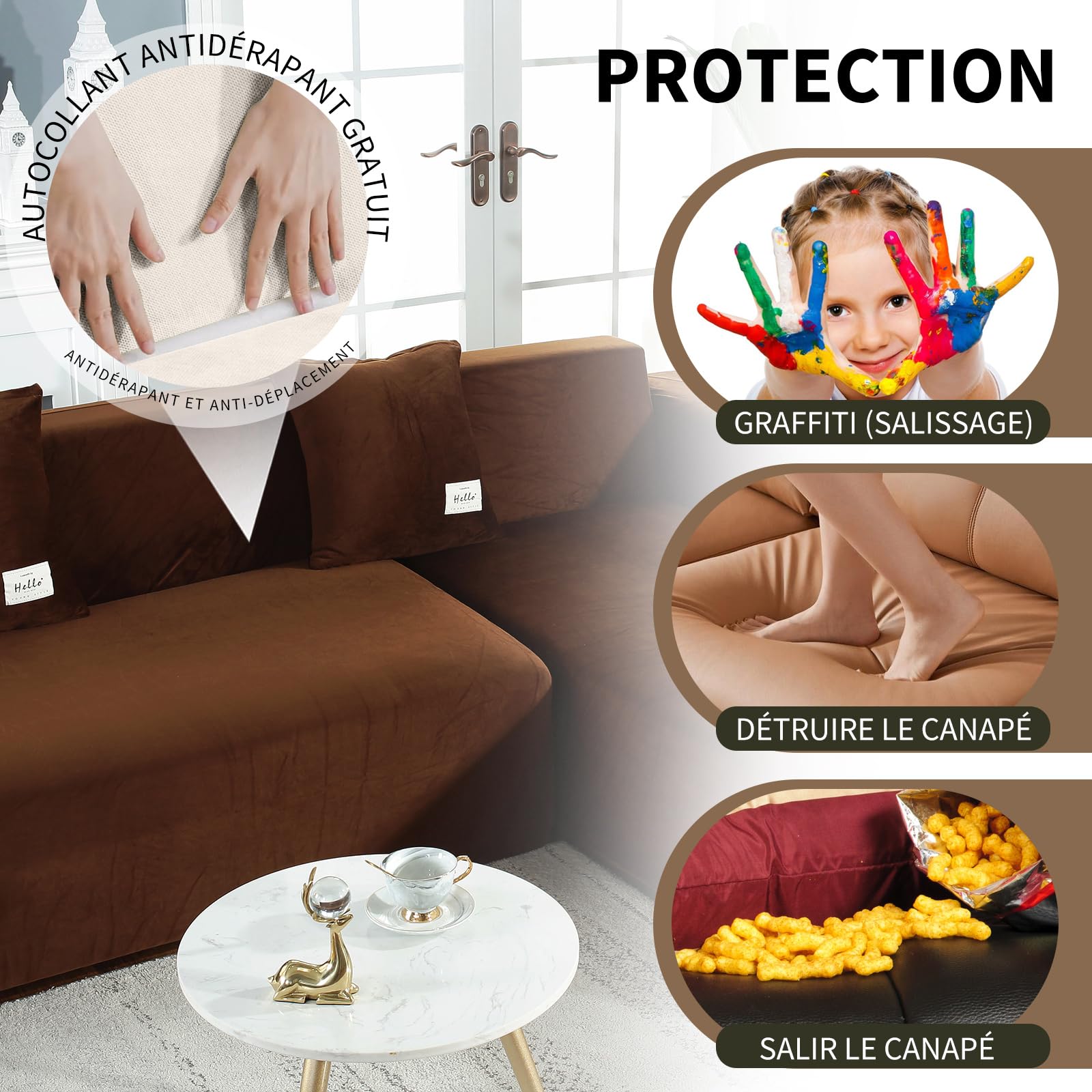 Housse Canapé d'angle Extensible, Super Douce en Polyester pour Chien ou Animal Domestique Minimaliste Moderne Protection Canapé d'angle (Marron café)