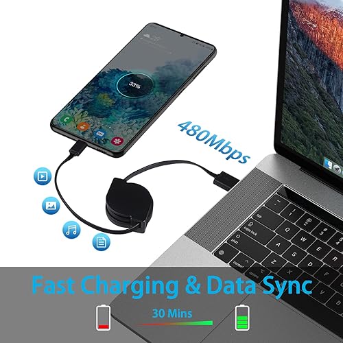 Miniatura 5 de Cable USB C, paquete de 3.3 pies retráctil Android cargador de coche, cable USB tipo C de carga rápida para iPhone 1515 Pro15 Pro Max, Samsung