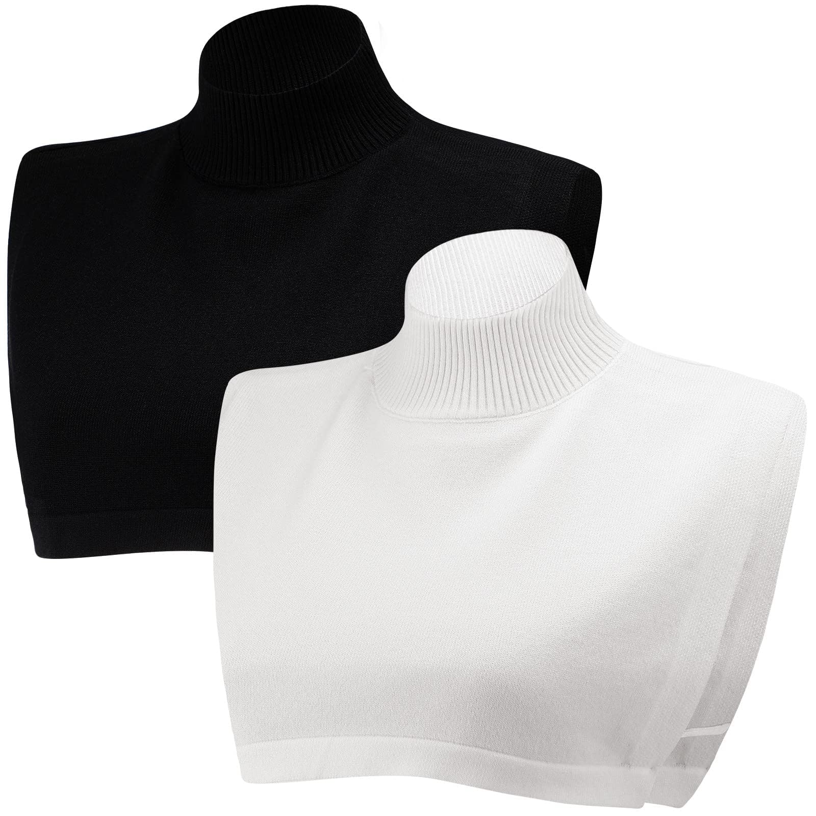 Sponsored Ad – 2 Pcs Detachable Dickey Turtleneck Collars - Fake High Neck Warmer, Mock Turtleneck Insert, Cotton False Collar for Women and Men, Soft Winter Top in Black and White