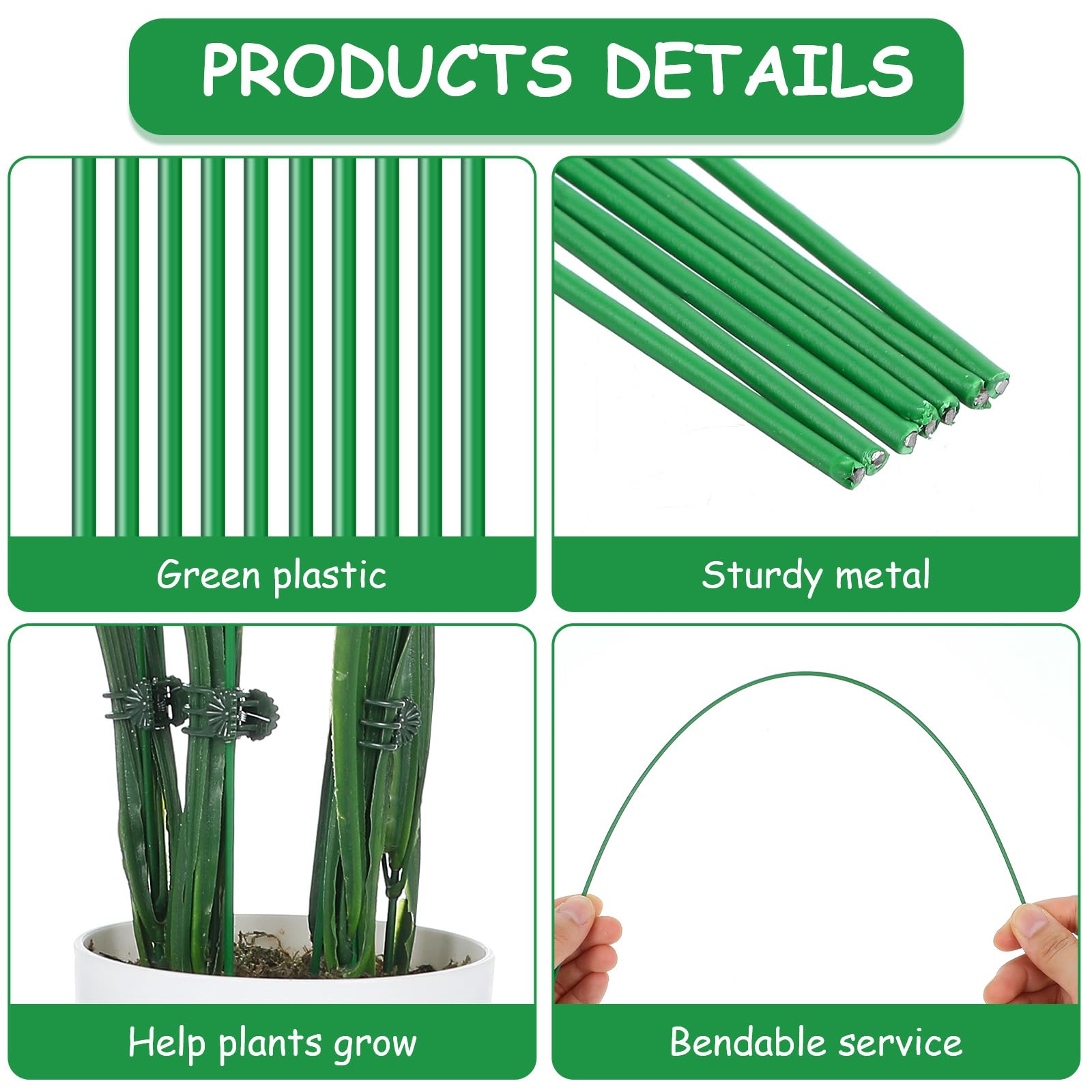 10 Pcs Plant Support Stakes with 10 Pcs Plant Clips, Bendable Garden Floral Flower Support Stake, Plant Sticks Help for Support Tall and Thrive, Plant Support Clips Set for Outdoor and Indoor Plants - Image 3