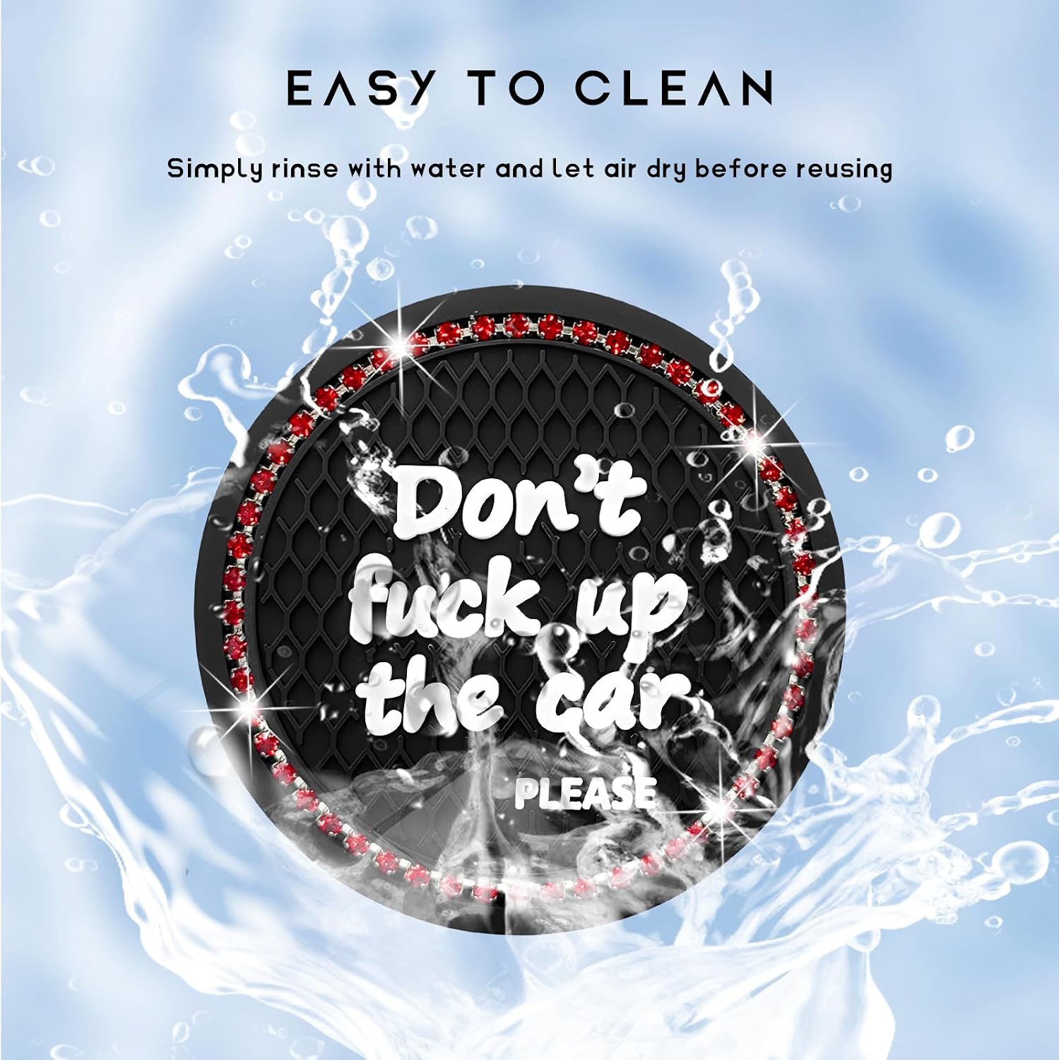 2 PCS Bling Car Coasters, Funny Rhinestone Cup Holder Insert Coaster Auto Drink Mat, Sparkling Vehicle Water Bottle Mat Drink Holder Pad for Women Men, Car Accessories (Black & Red) image 4