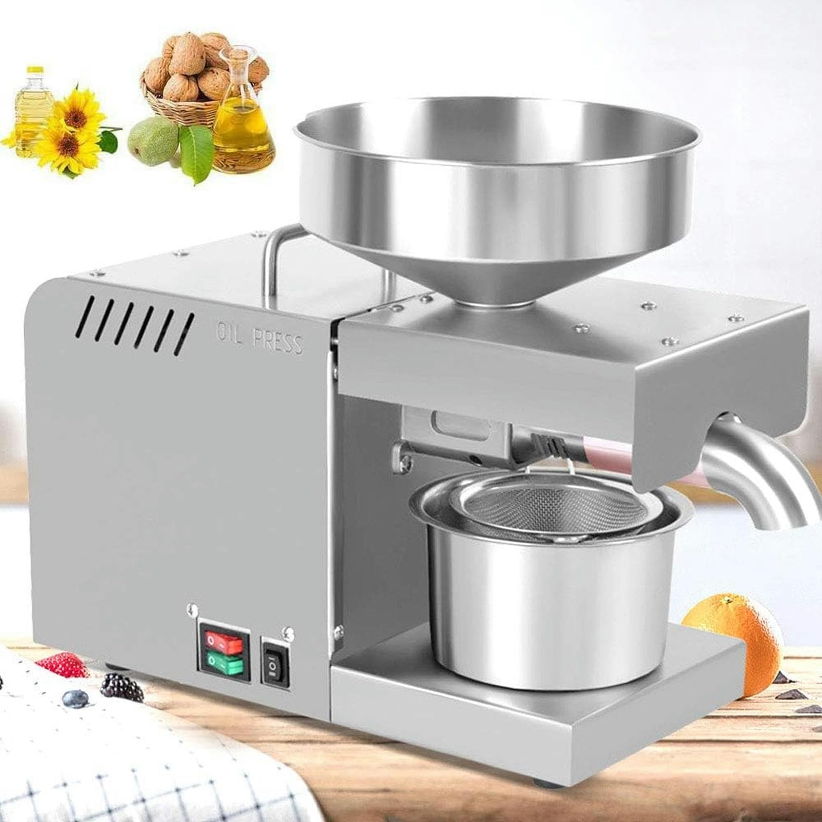 asdchZen Automatic Oil Press Machine Cold/Hot Oil Press Extractor Home Commercial Oil Press Machine Stainless Steel Oil Mill Expeller For Coconut Peanuts 3-6 Kg/H