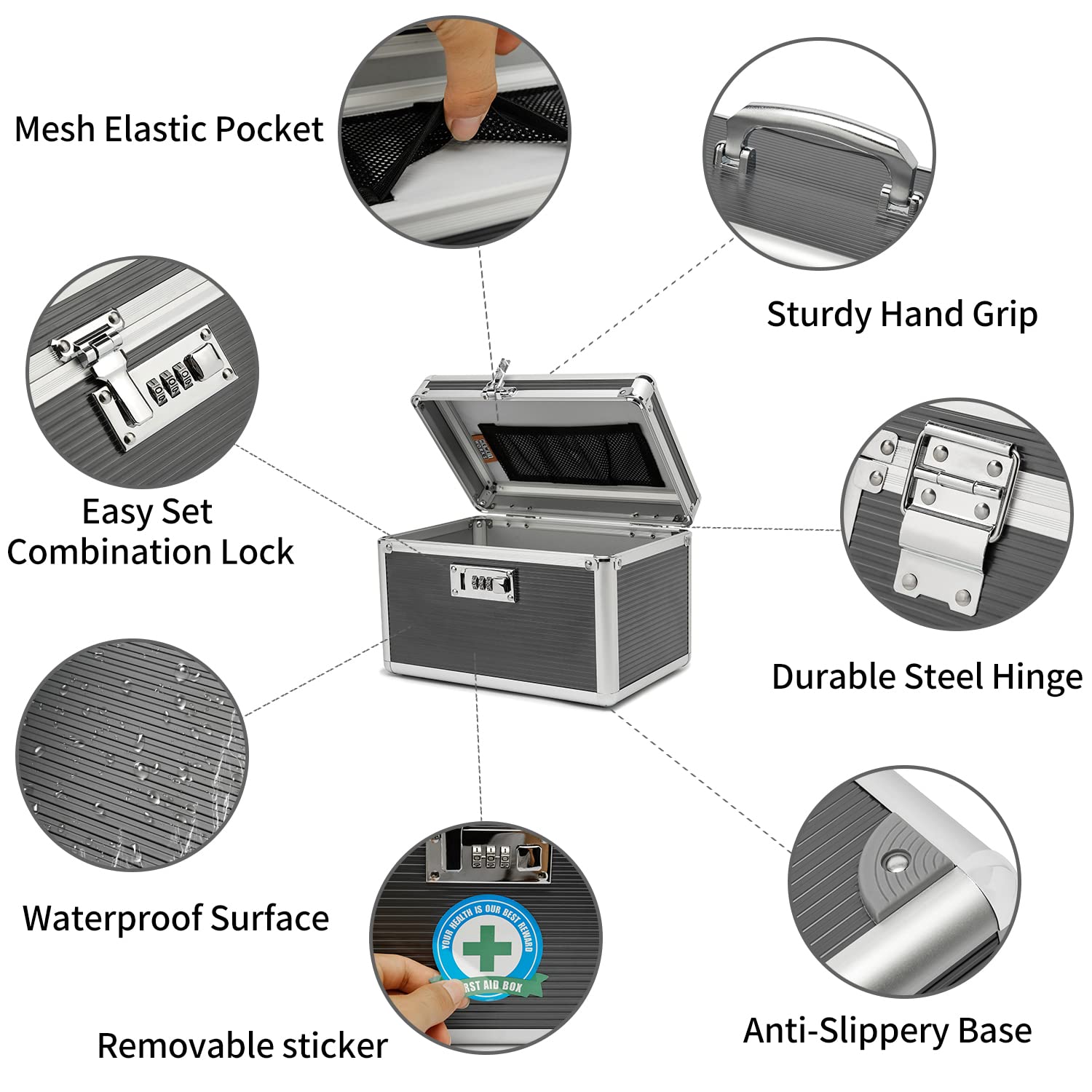 HEWEI WORKS Lockable Medication Box with Portable Storage Case, 25.9x17.3x17.3cm, Childproof Medicine Lock Organizer, Lockbox for Secure Cash, Jewelry, ID Documents (Gray/Small) - Image 4