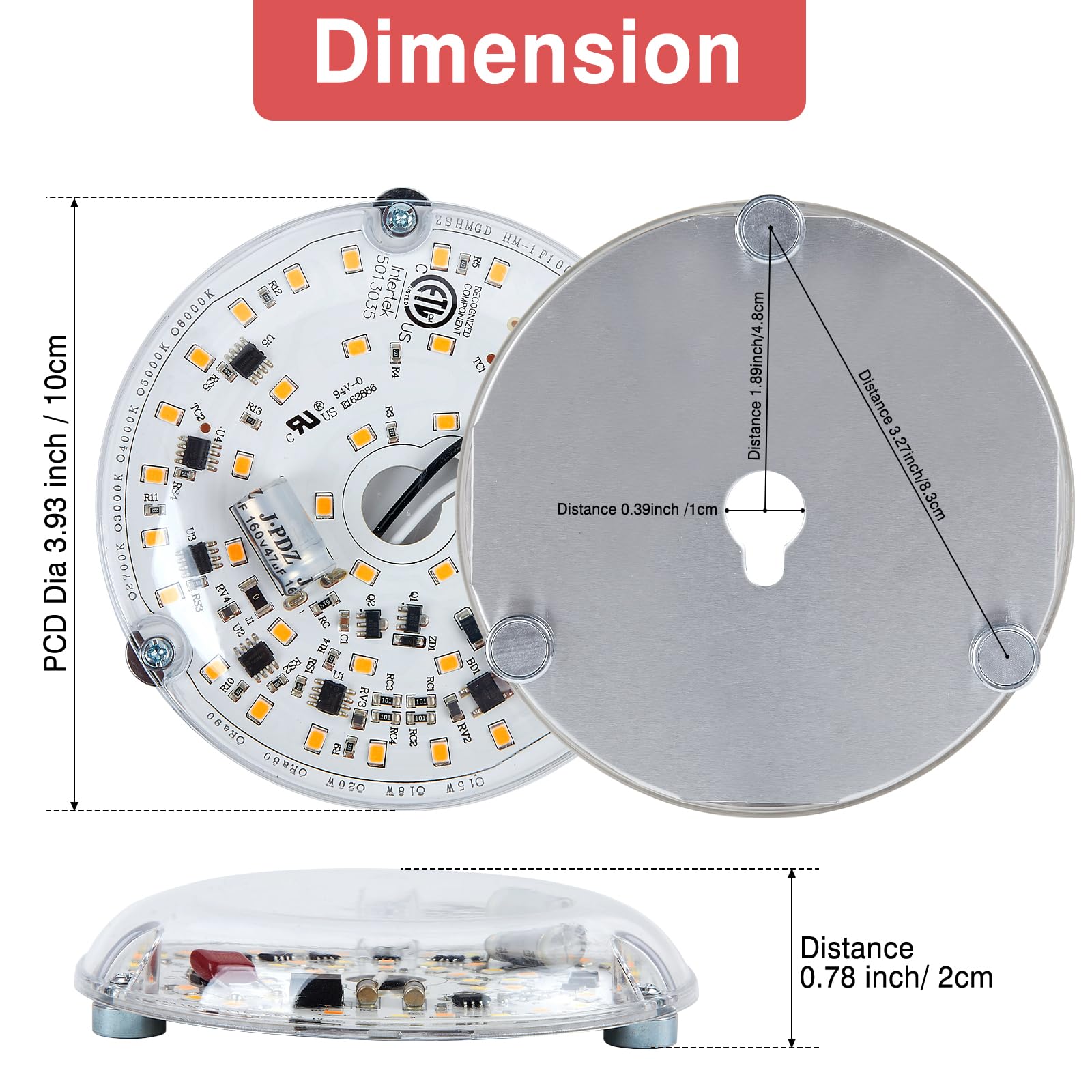 BeVisible N Glow - Kit de luces de repuesto de 3.93 pulgadas para ventilador de techo empotrado, panel de repuesto PCB 18W 3000K 6000K 1900LM 120V sin parpadeo CRI90 regulable (blanco cálido 3000K) 5