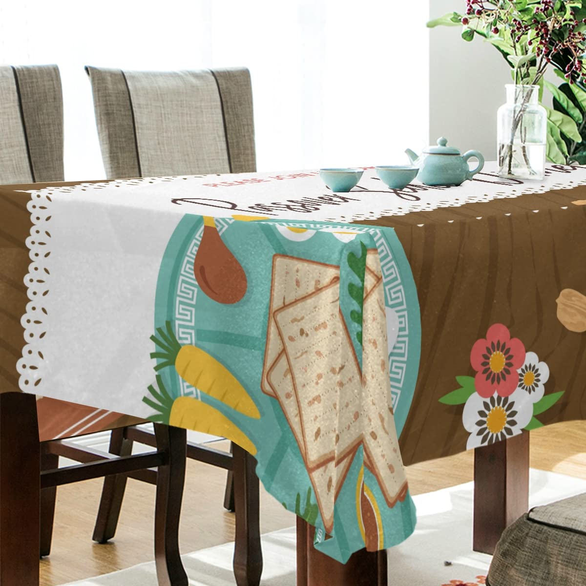 UMIRIKO Passover Matzo Tablecloth - 60x120 Inch Rectangle Polyester Washable Table Cover For Indoor & Outdoor 6 thumbnail image