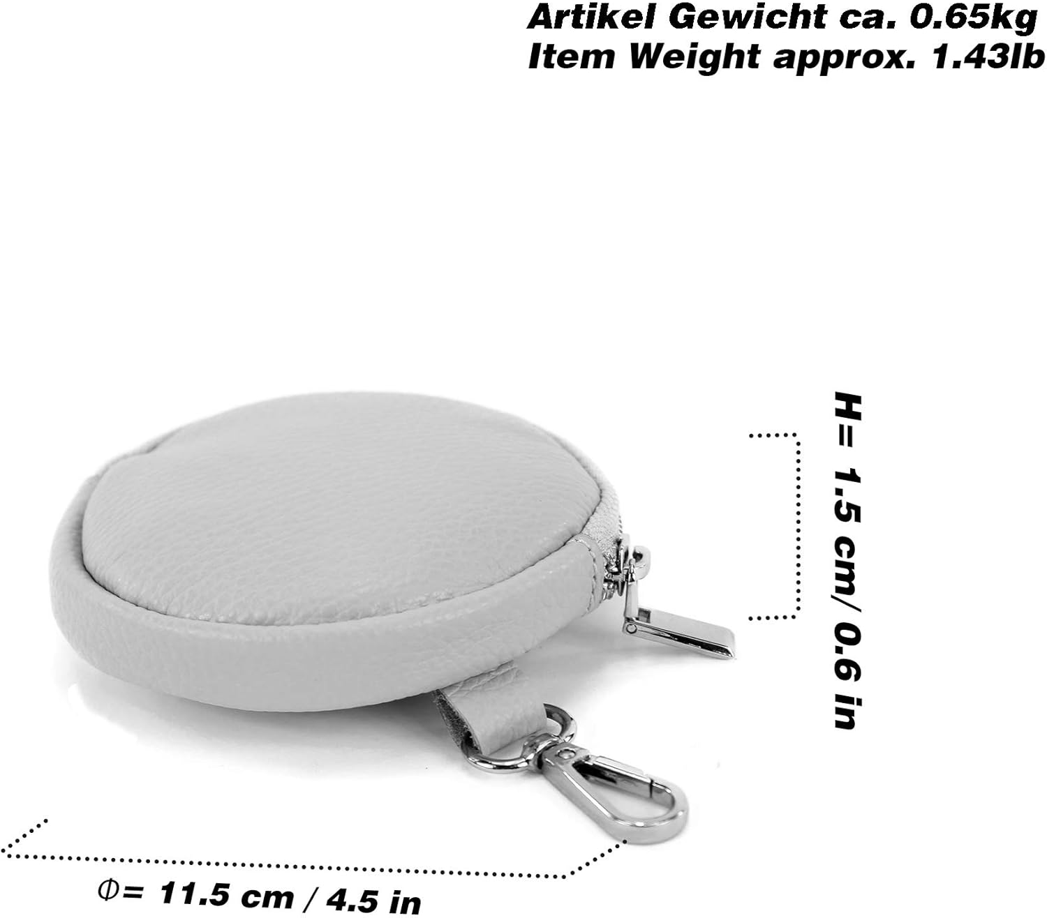 modamoda de P10 ladies leather wallet bag charm round D 11.5 cm handmade in Italy (Silver metallic)