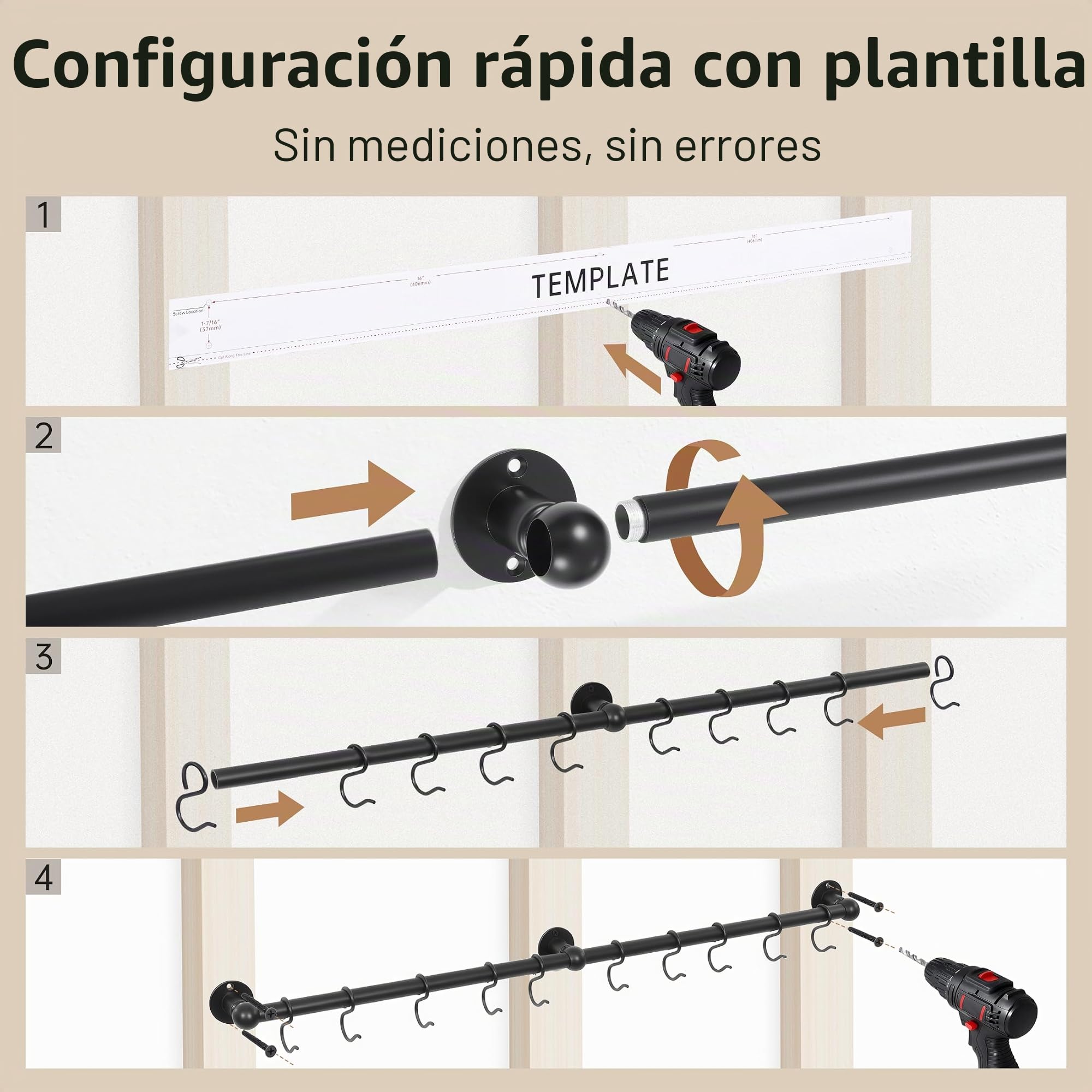 KES Estante para ollas de alta capacidad de 130 libras montado en la pared con 3 tubos gruesos, ganchos para ollas de 32 pulgadas para cocina con 10 ganchos, tornillo de acero inoxidable 18/8 y