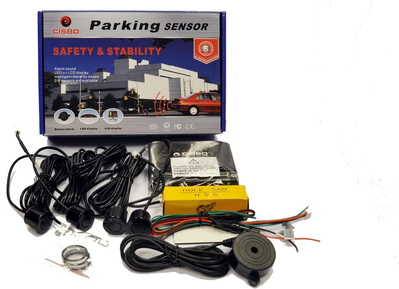 CISBO REAR REVERSE PARKING SENSORS FOUR SENSOR BUZZER ALARM KIT TOWBAR COMPATIBLE (Light maroon)