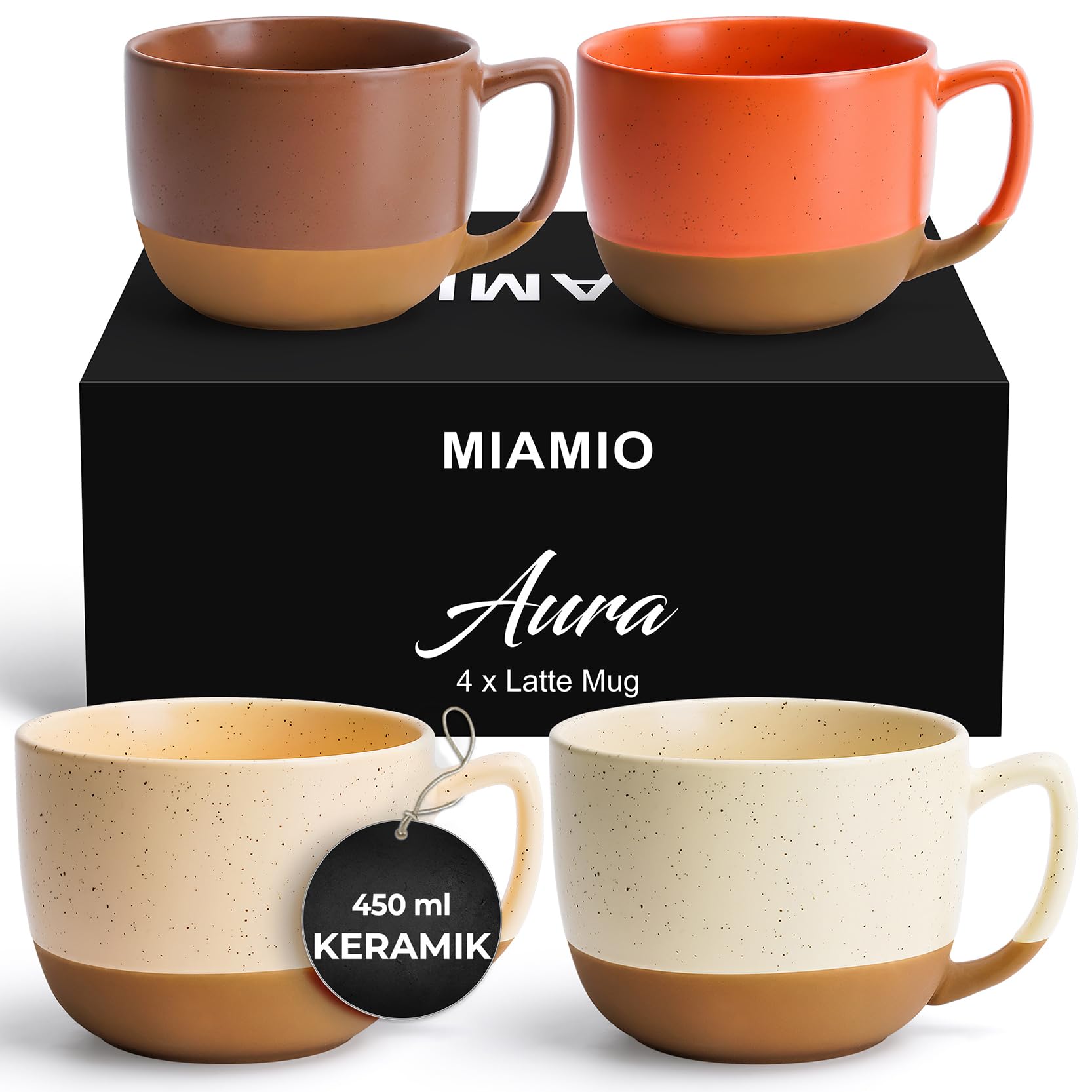 MIAMIO Tassen Keramik-Latte Tassenset 4er-Set Aura Kollektion 450 ml