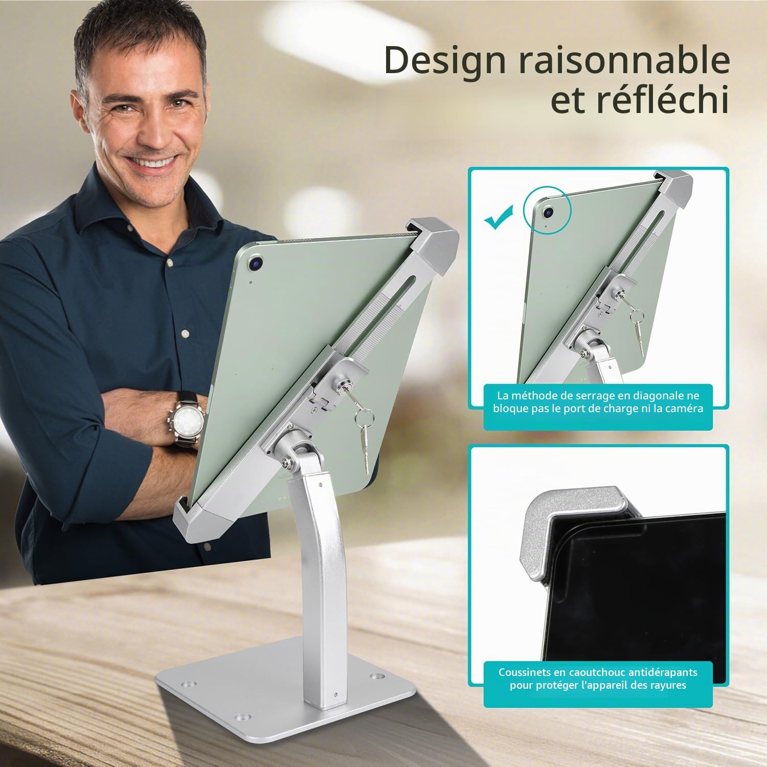Support Tablette Bureau Antivol, Porte Tablette en Aluminium pour Commercial, Magasins, Surfaces de Vente, Expositions pour iPad Pro Air Mini, Galaxy Tabs, Surface, Plus de Tablettes 7-11"