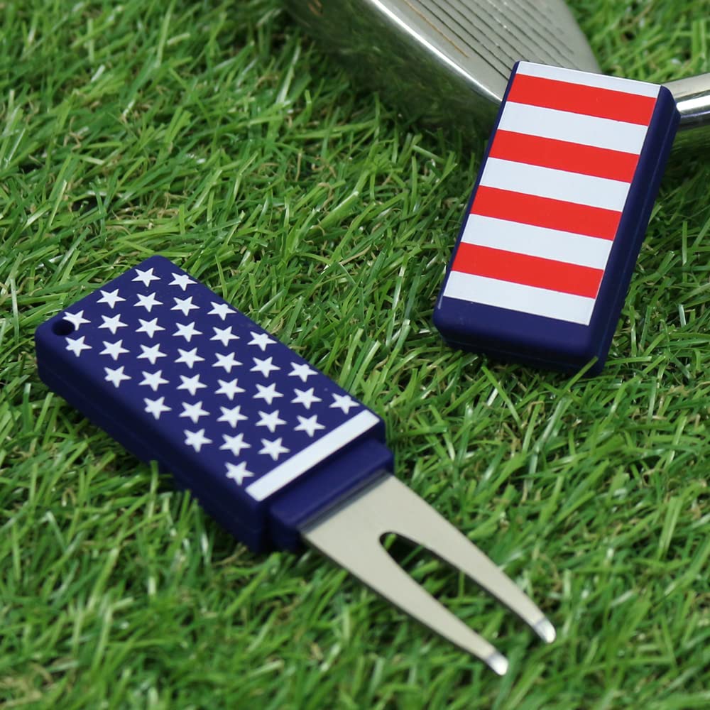 GOLTERS Golf Divot Repair Tool Divot Tools for Men Women Golfer Repairing The Golf Green (Blue American Flag-1)